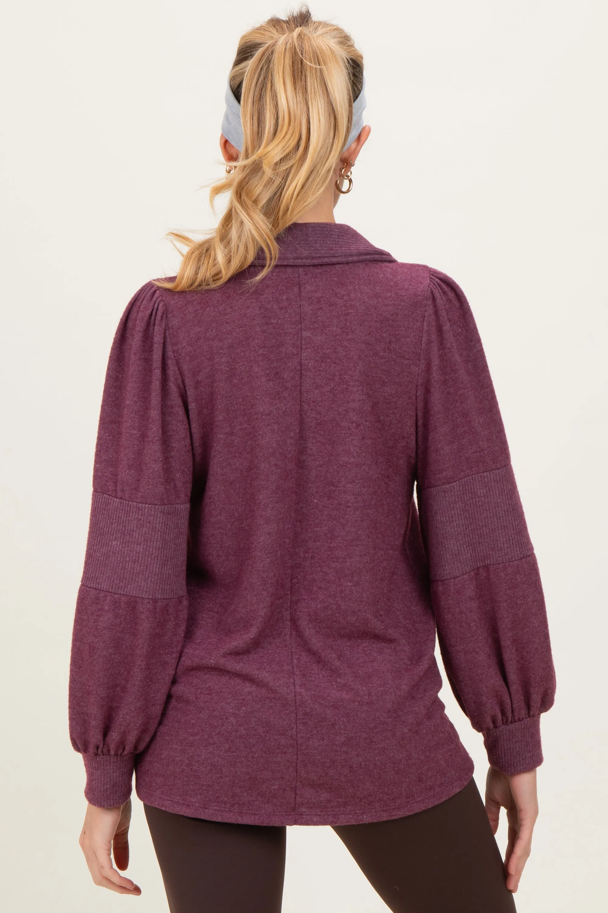 Plum Brushed Colorblock Long Sleeve Collared V-Neck Maternity Top sold by Pinkblush product image thumbnail 4