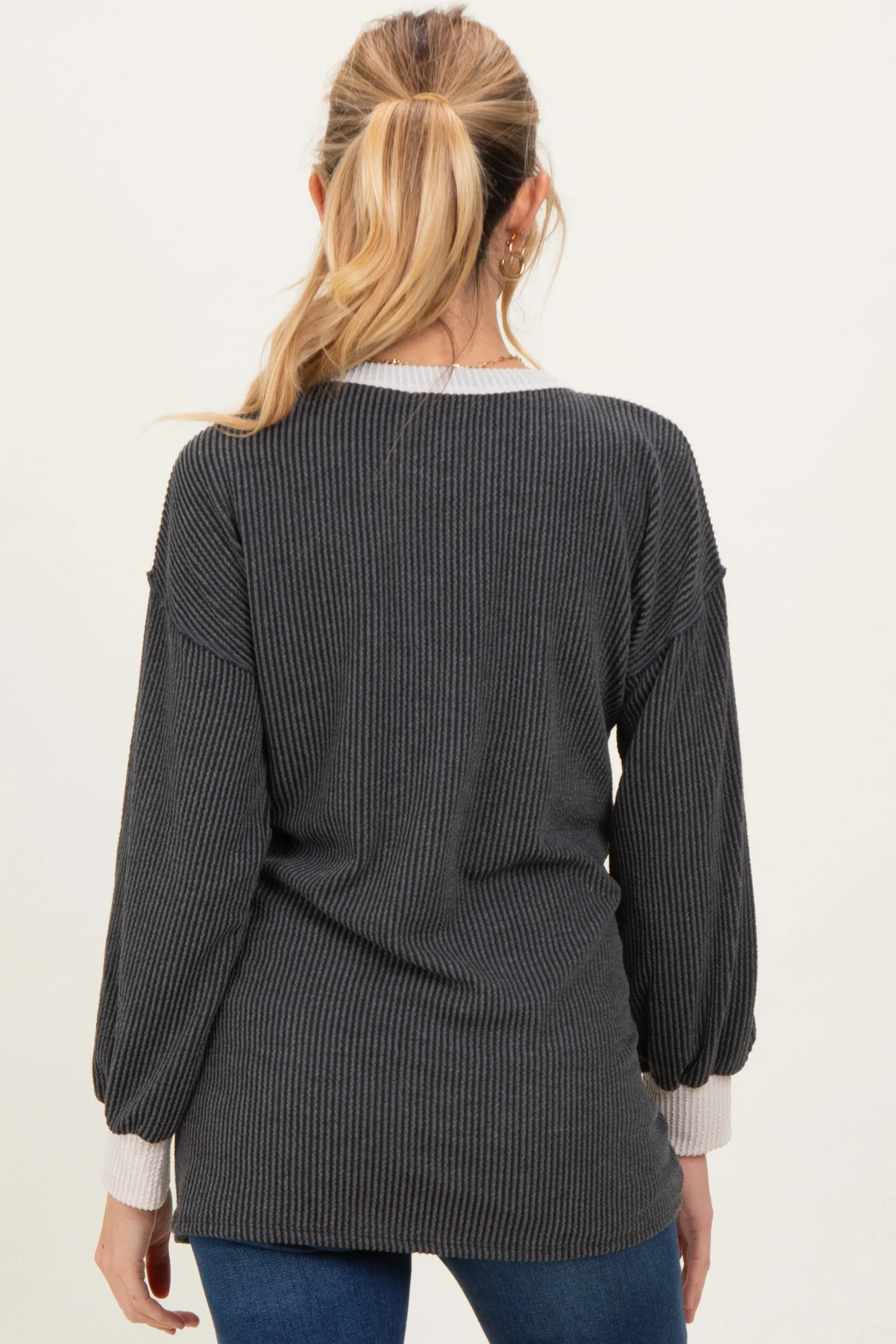 Charcoal Long Sleeve Contrast Button Detail Rib Maternity Top sold by Pinkblush product image thumbnail 3