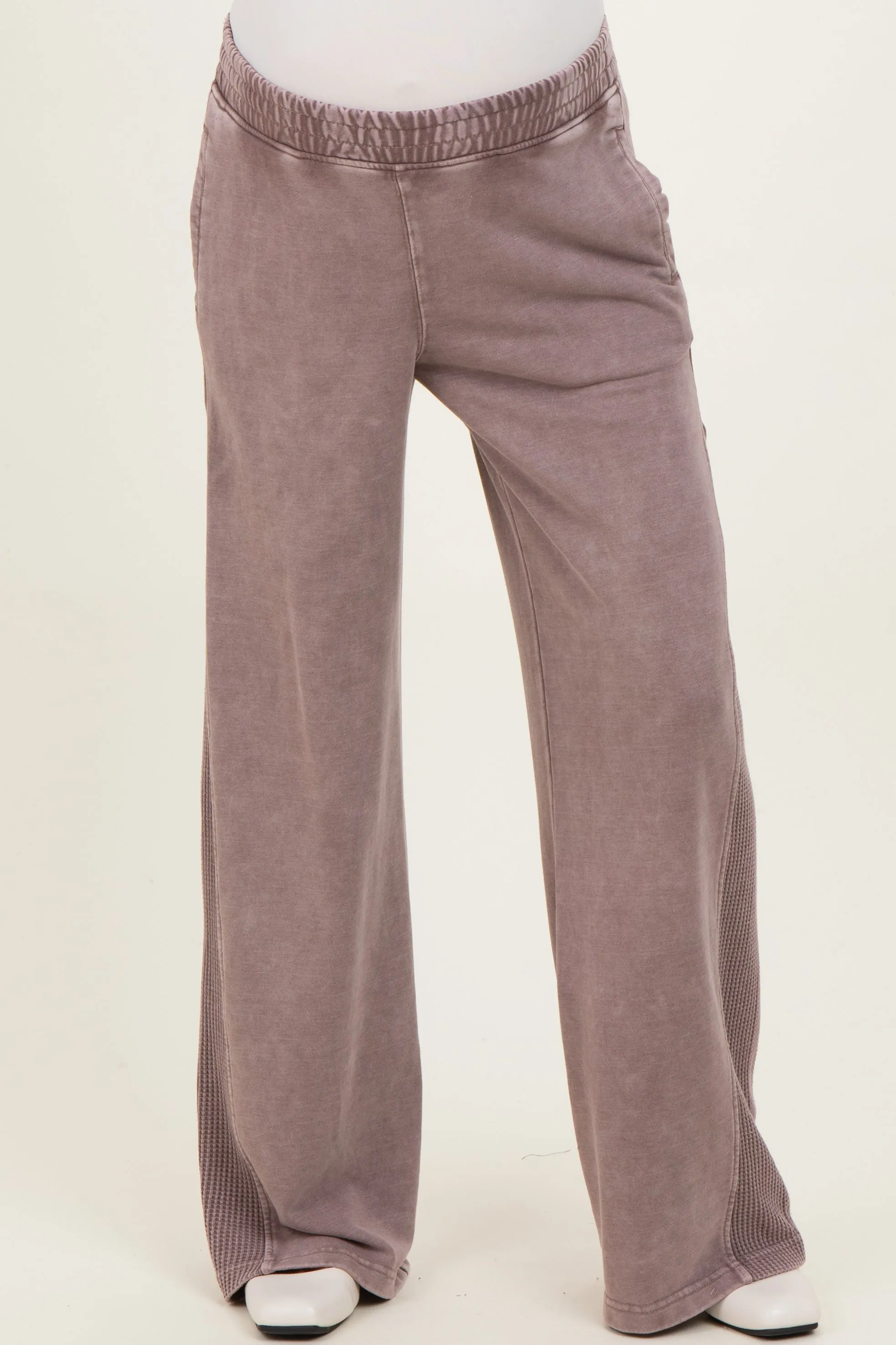 Mocha Mineral Wash Waffle Knit Contrast Maternity Lounge Pants sold by Pinkblush product image thumbnail 3
