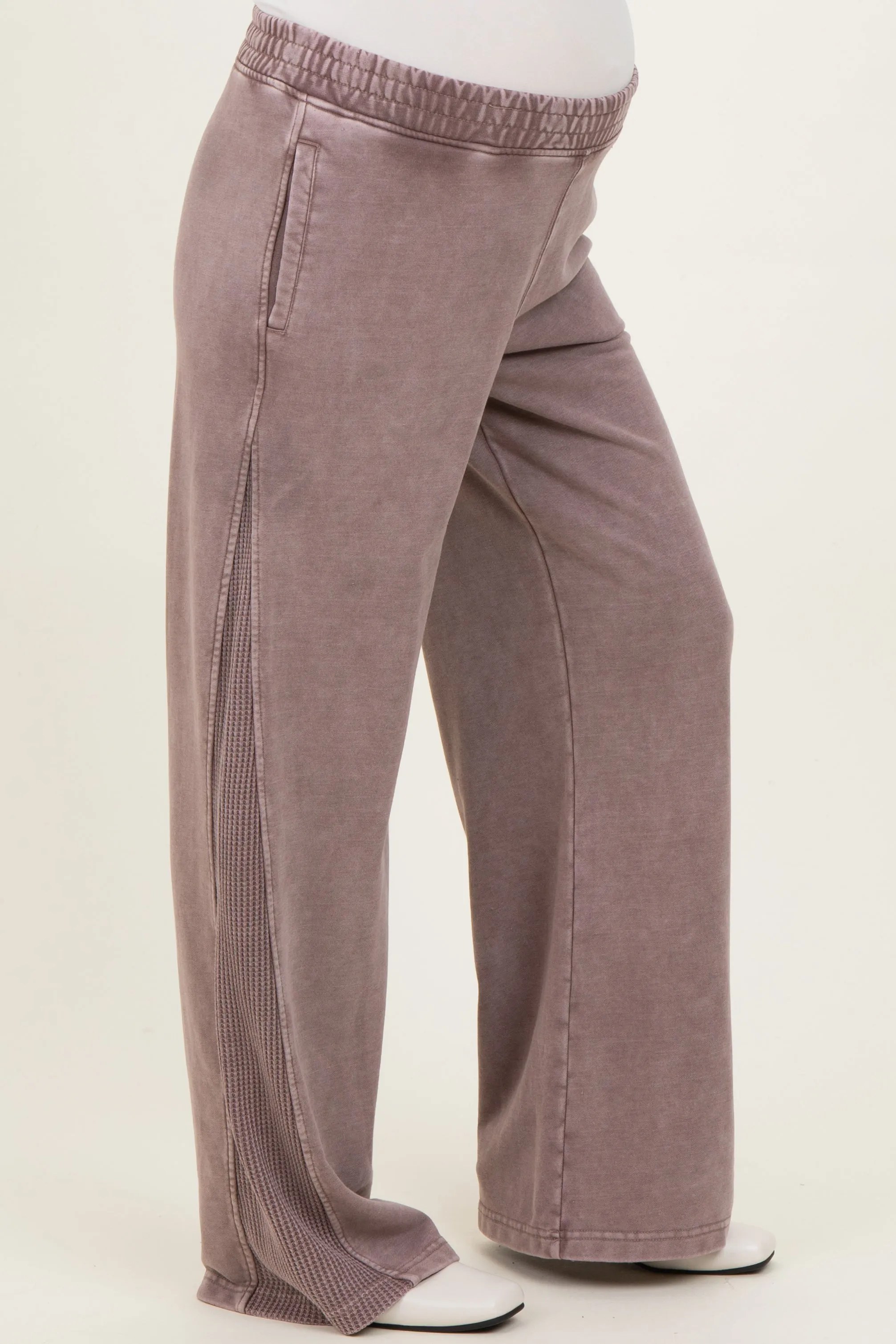 Mocha Mineral Wash Waffle Knit Contrast Maternity Lounge Pants sold by Pinkblush product image thumbnail 4