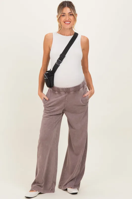 Mocha Mineral Wash Waffle Knit Contrast Maternity Lounge Pants sold by Pinkblush