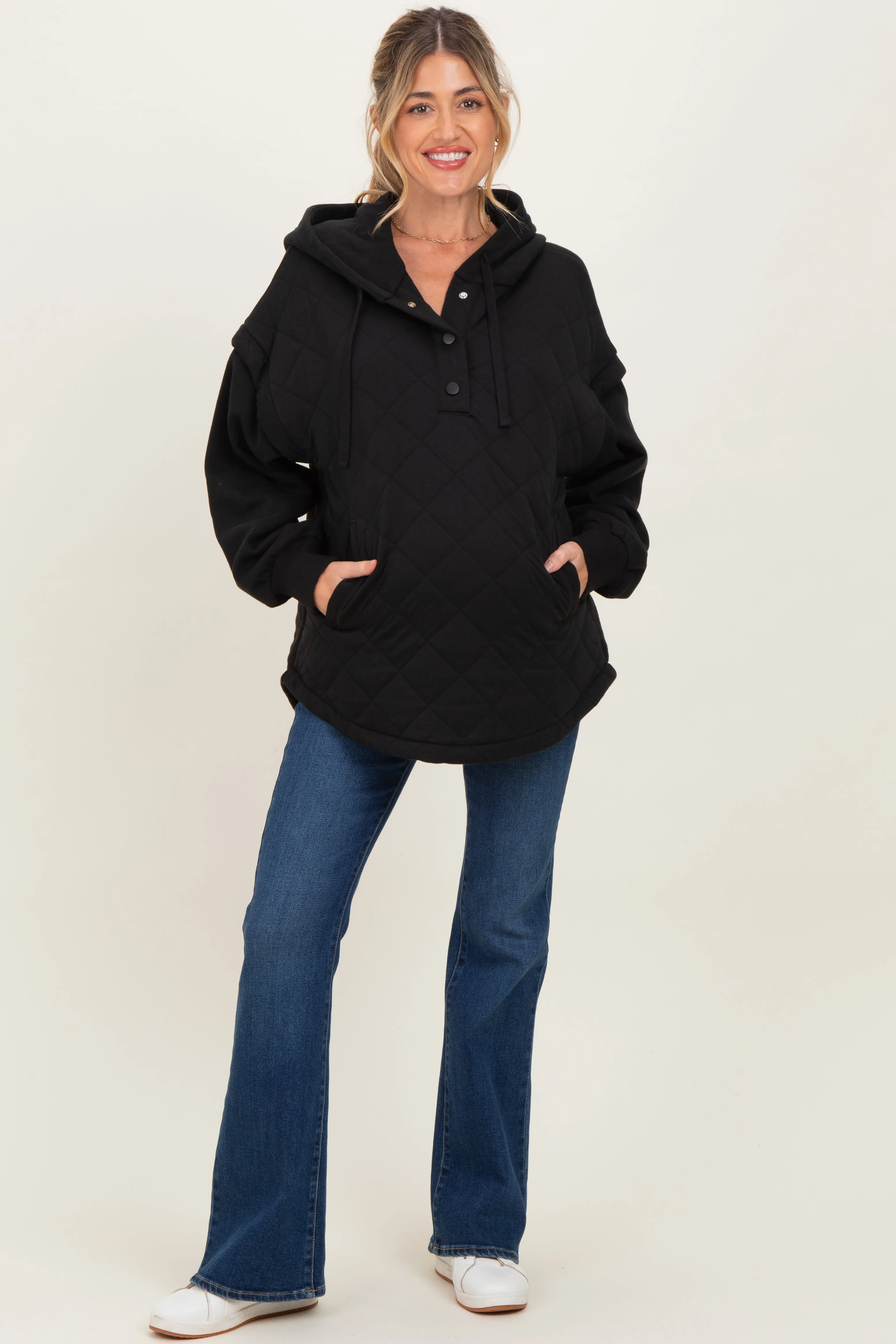 Black Quilted Contrast Maternity Button Hoodie sold by Pinkblush product image thumbnail 2