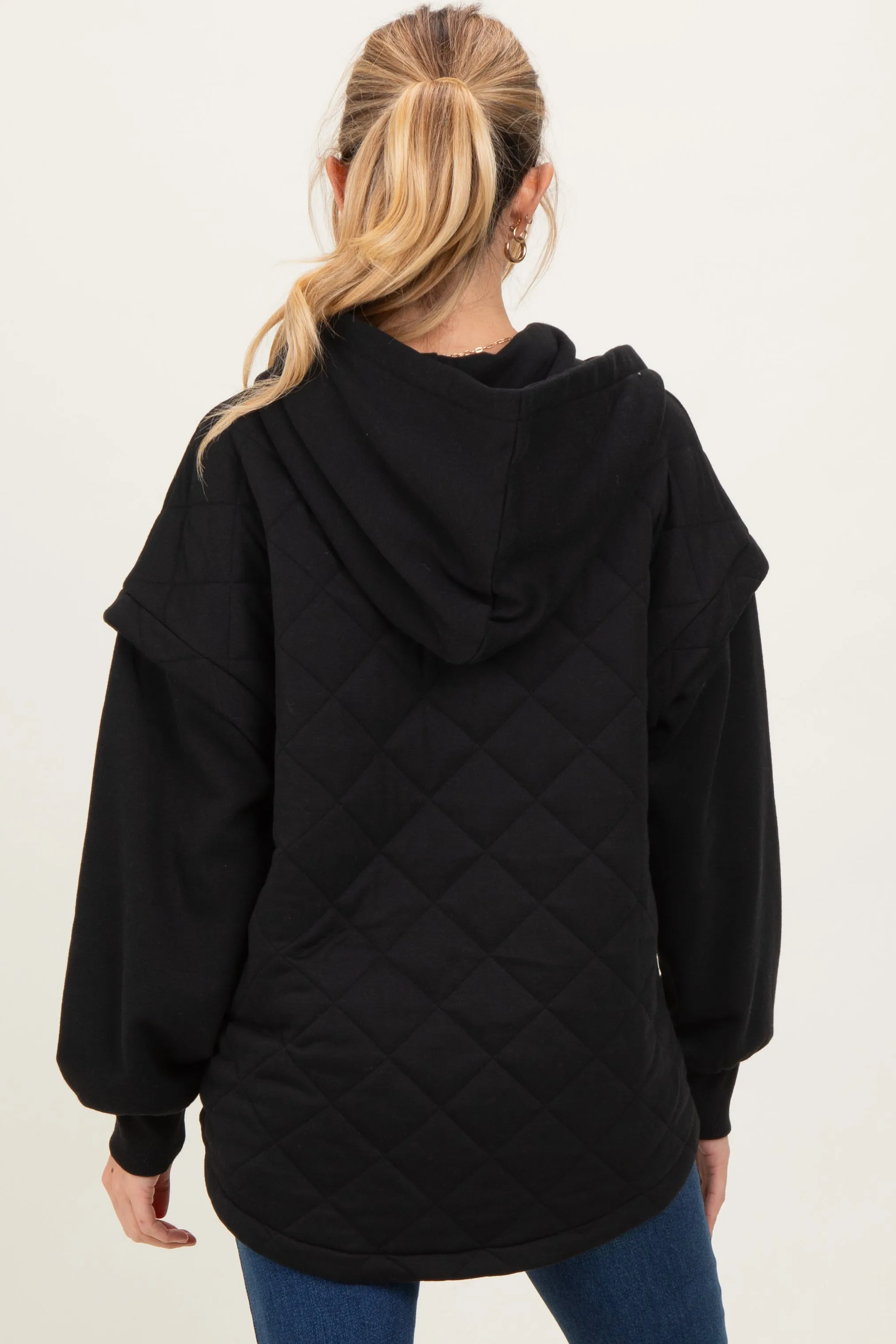 Black Quilted Contrast Maternity Button Hoodie sold by Pinkblush product image thumbnail 4