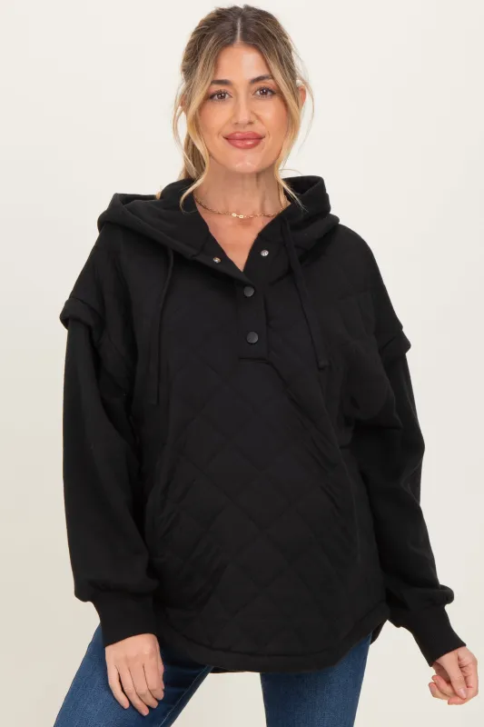 Black Quilted Contrast Maternity Button Hoodie sold by Pinkblush
