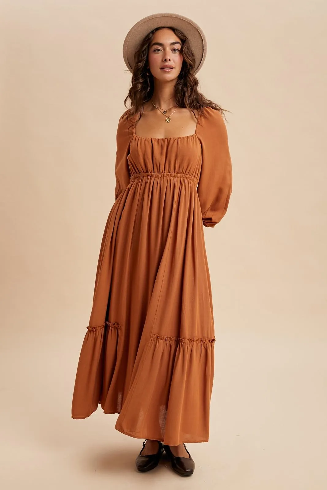 Rust Square Neckline Bubble Sleeve Maternity Maxi Dress sold by Pinkblush product image thumbnail 5
