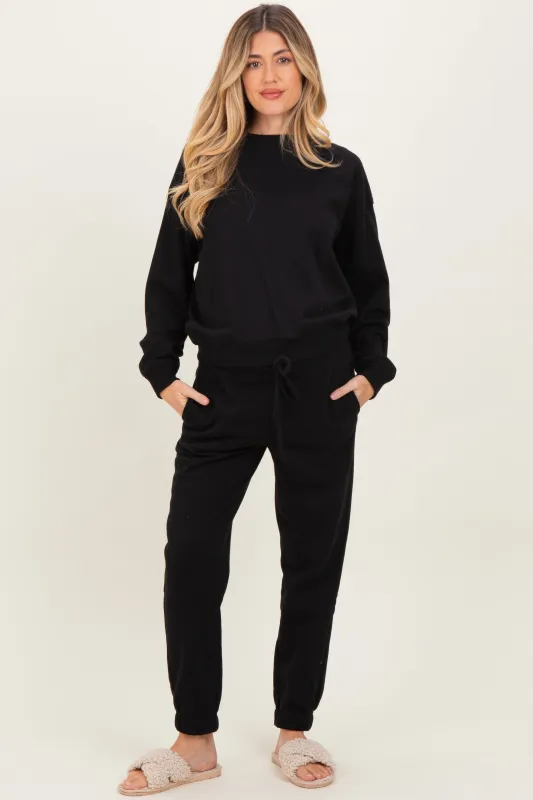 Black Fleece Long Sleeve Maternity Pullover & Jogger Set sold by Pinkblush