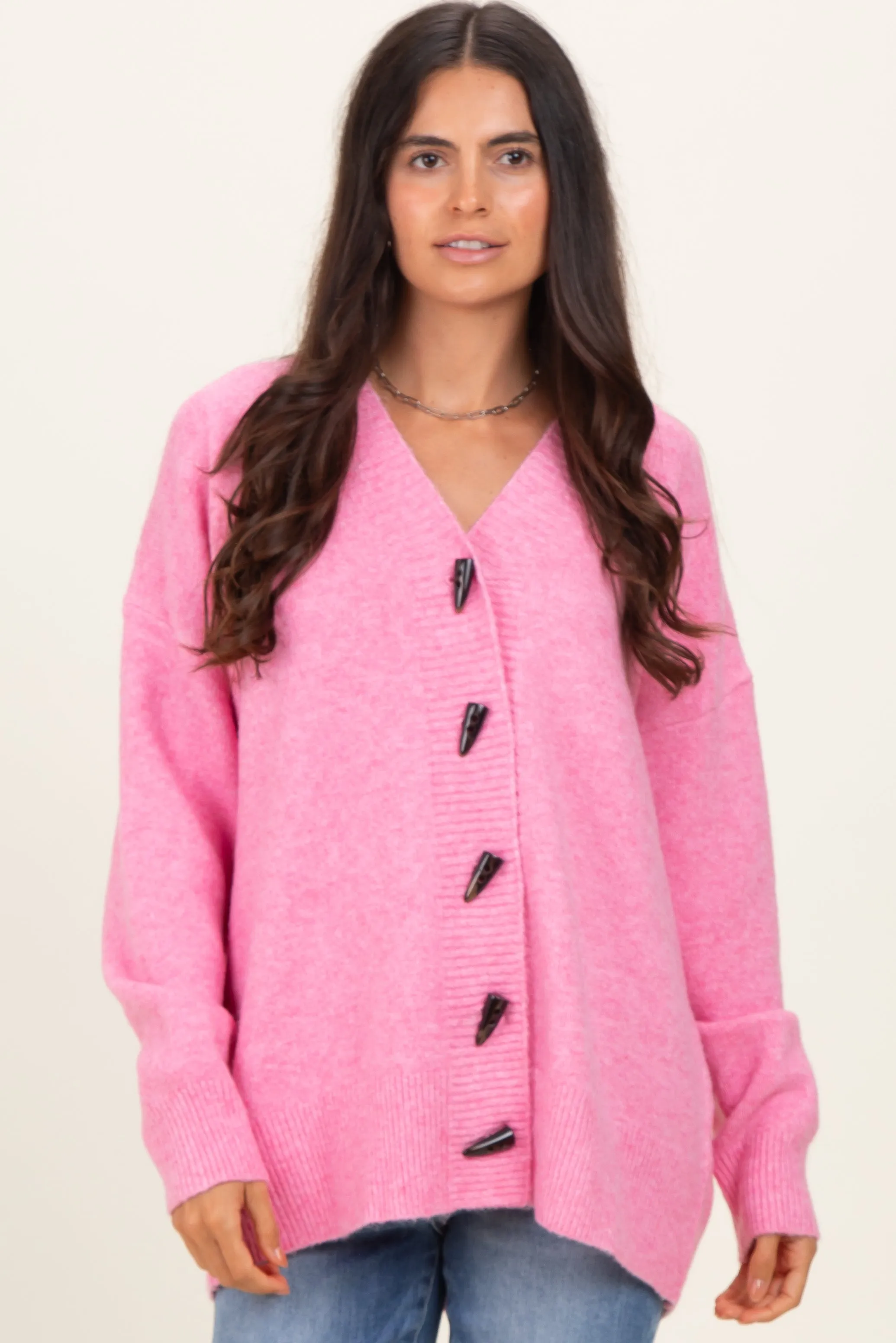 Pink Oversized Maternity Toggle Button Cardigan sold by Pinkblush product image thumbnail 4