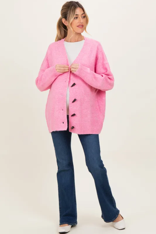 Pink Oversized Maternity Toggle Button Cardigan sold by Pinkblush