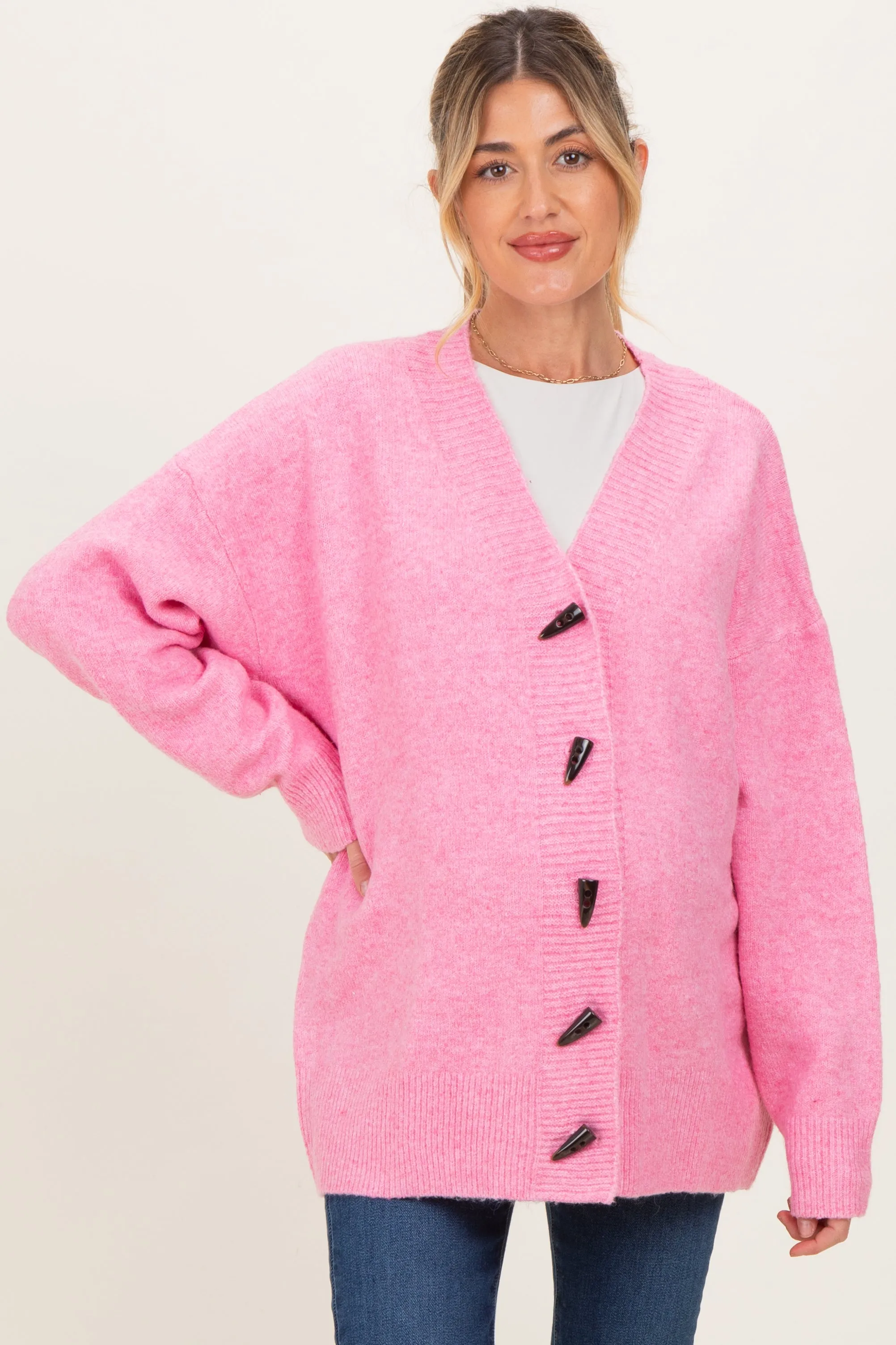 Pink Oversized Maternity Toggle Button Cardigan sold by Pinkblush product image thumbnail 2