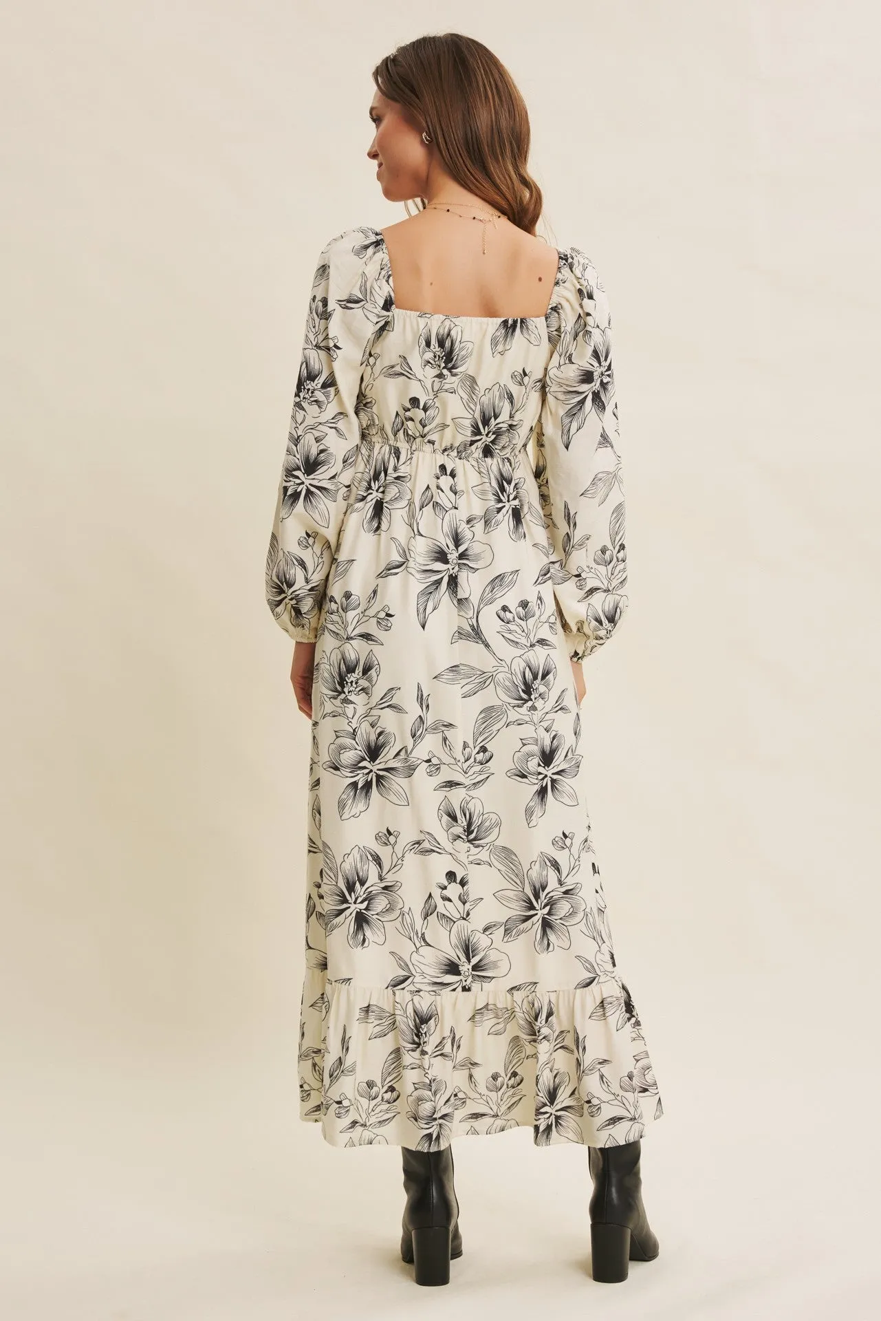 Cream Floral Smocked Long Sleeve Maxi Dress sold by Pinkblush product image thumbnail 3
