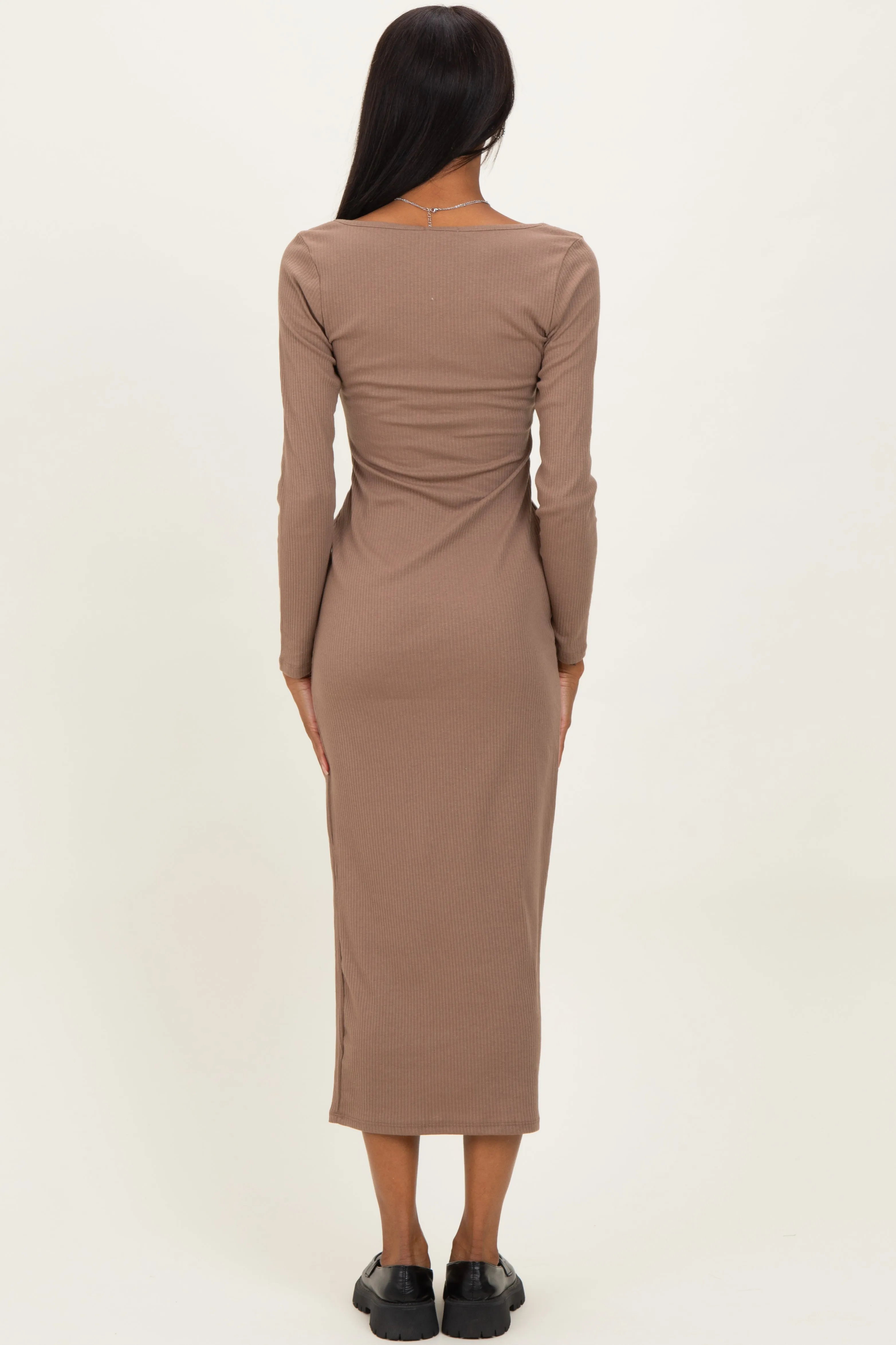 Taupe Square Neck Rib Long Sleeve Maxi Dress sold by Pinkblush product image thumbnail 3