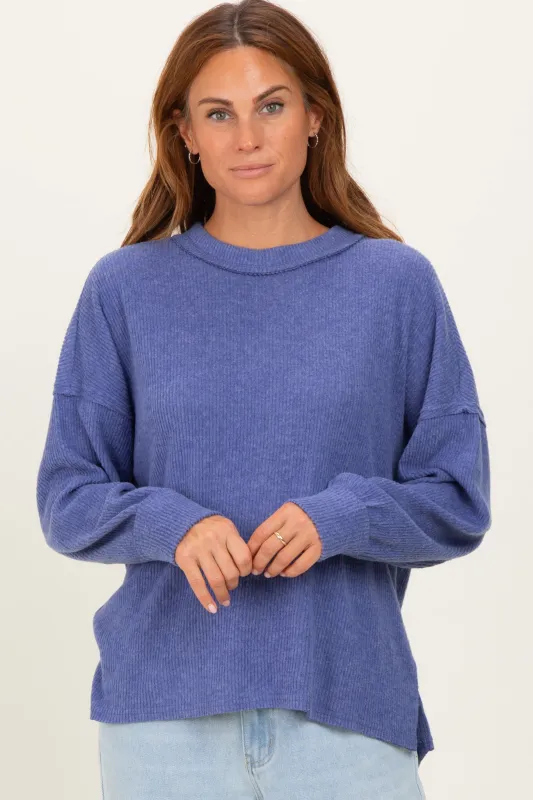 Periwinkle Brushed Ribbed Knit Pullover sold by Pinkblush