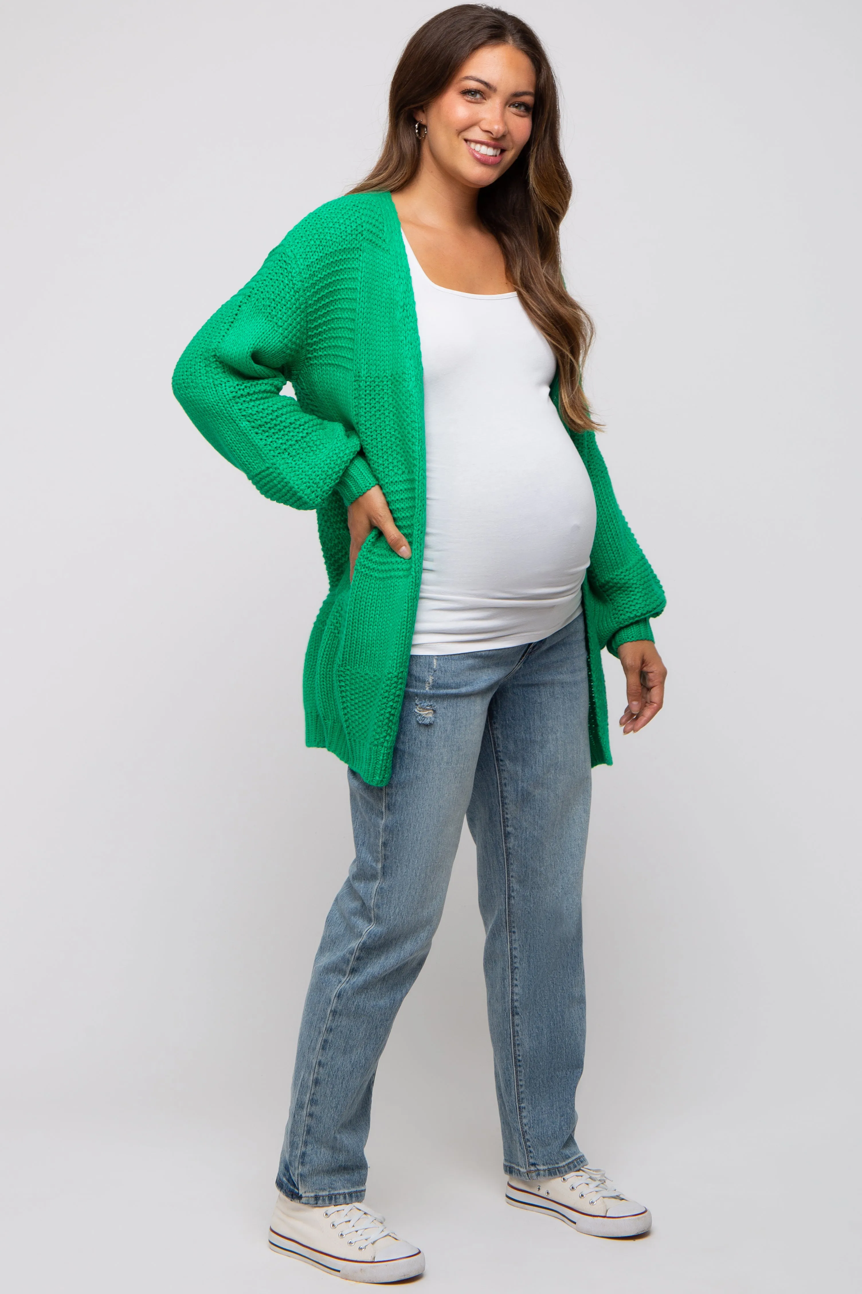 Green Chunky Knit Oversized Maternity Cardigan sold by Pinkblush product image thumbnail 2