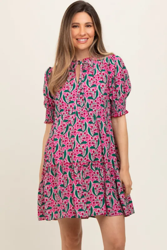 Pink Floral Front Tie Puff Sleeve Maternity Dress sold by Pinkblush