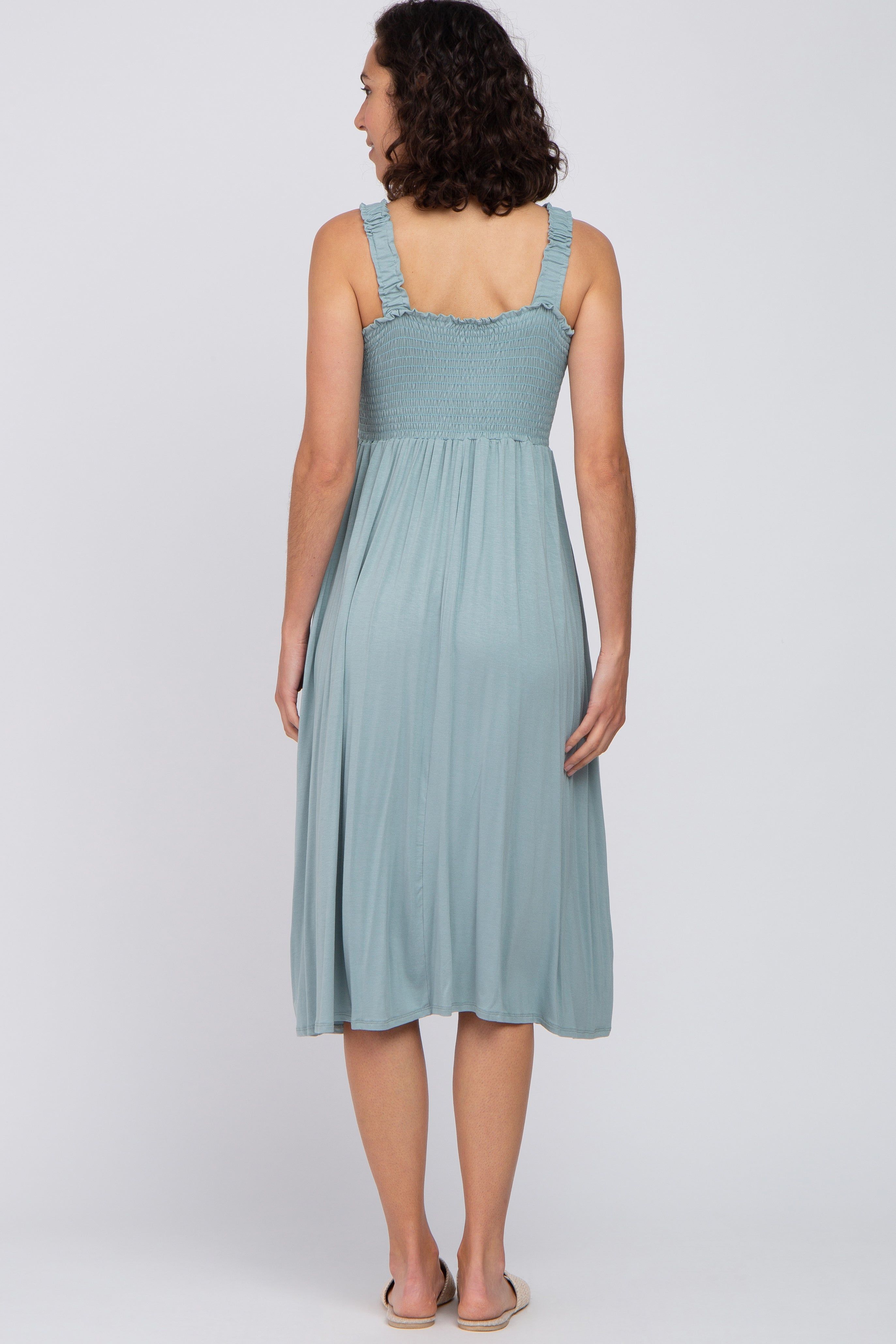 Light Blue Smocked Ruffle Strap Midi Dress sold by Pinkblush product image thumbnail 3