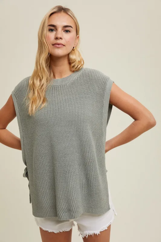 Olive Chunky Knit Side Tie Sweater Top sold by Pinkblush