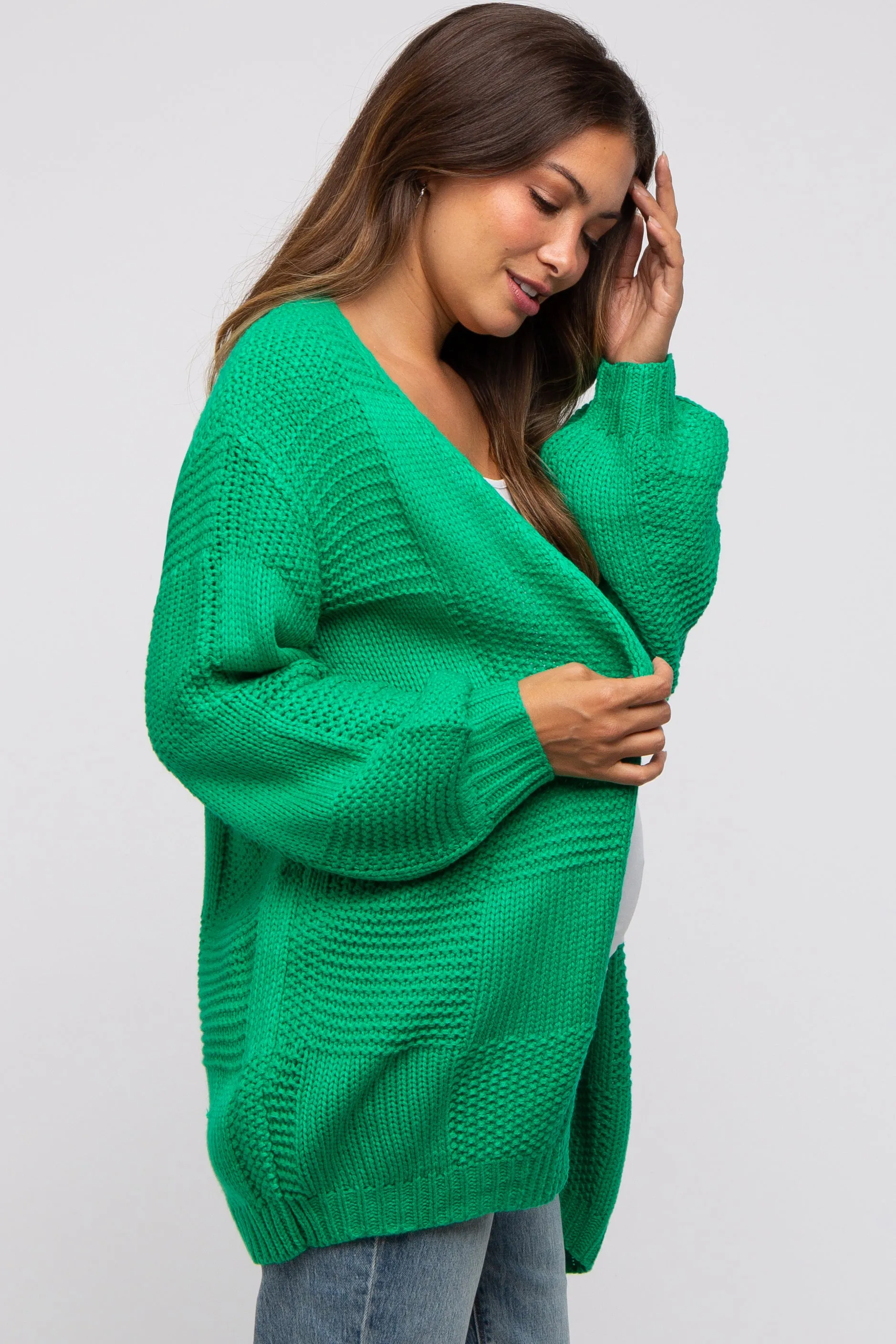 Green Chunky Knit Oversized Maternity Cardigan sold by Pinkblush product image thumbnail 3