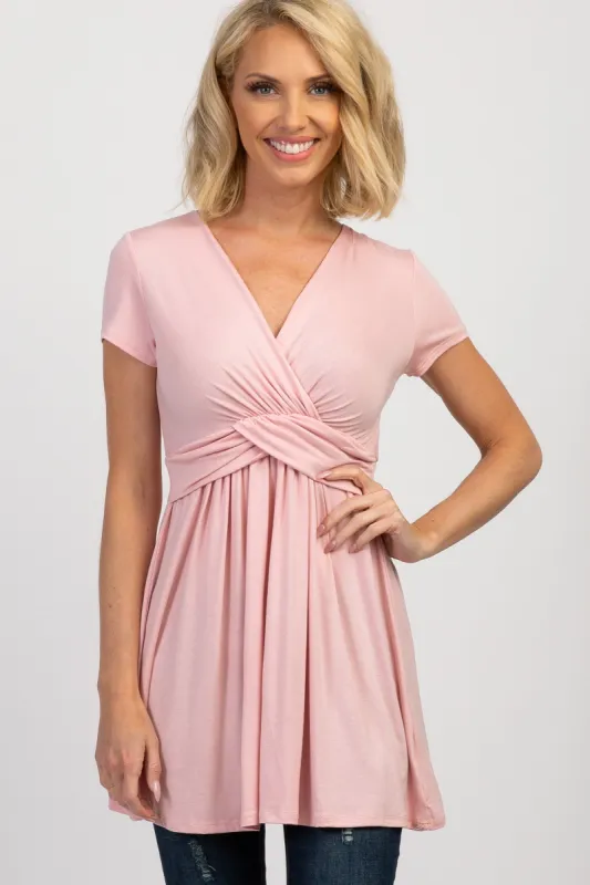 PinkBlush Light Pink Draped Front Nursing Top sold by Pinkblush