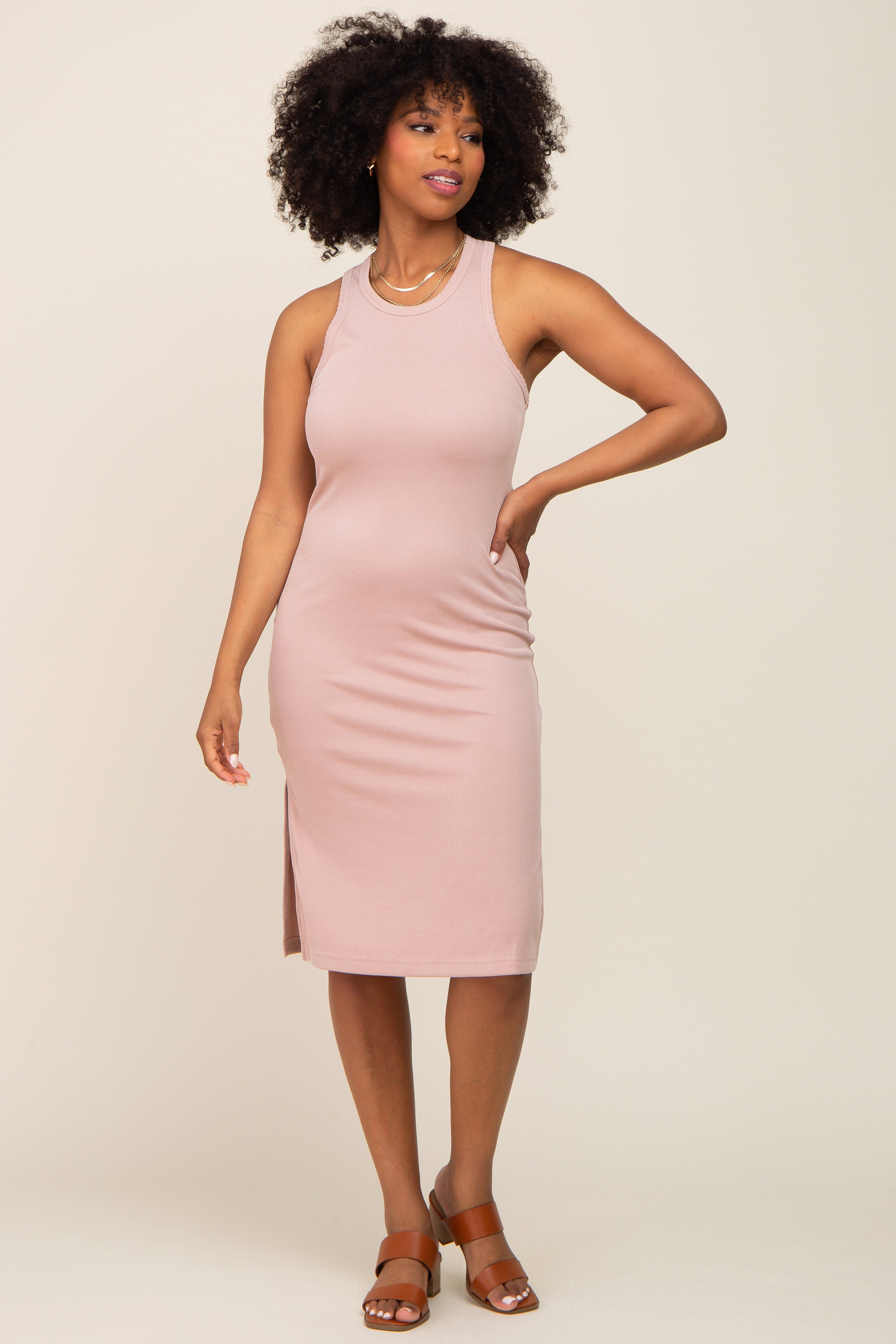 Mauve Ribbed Side Slit Midi Dress sold by Pinkblush product image thumbnail 4