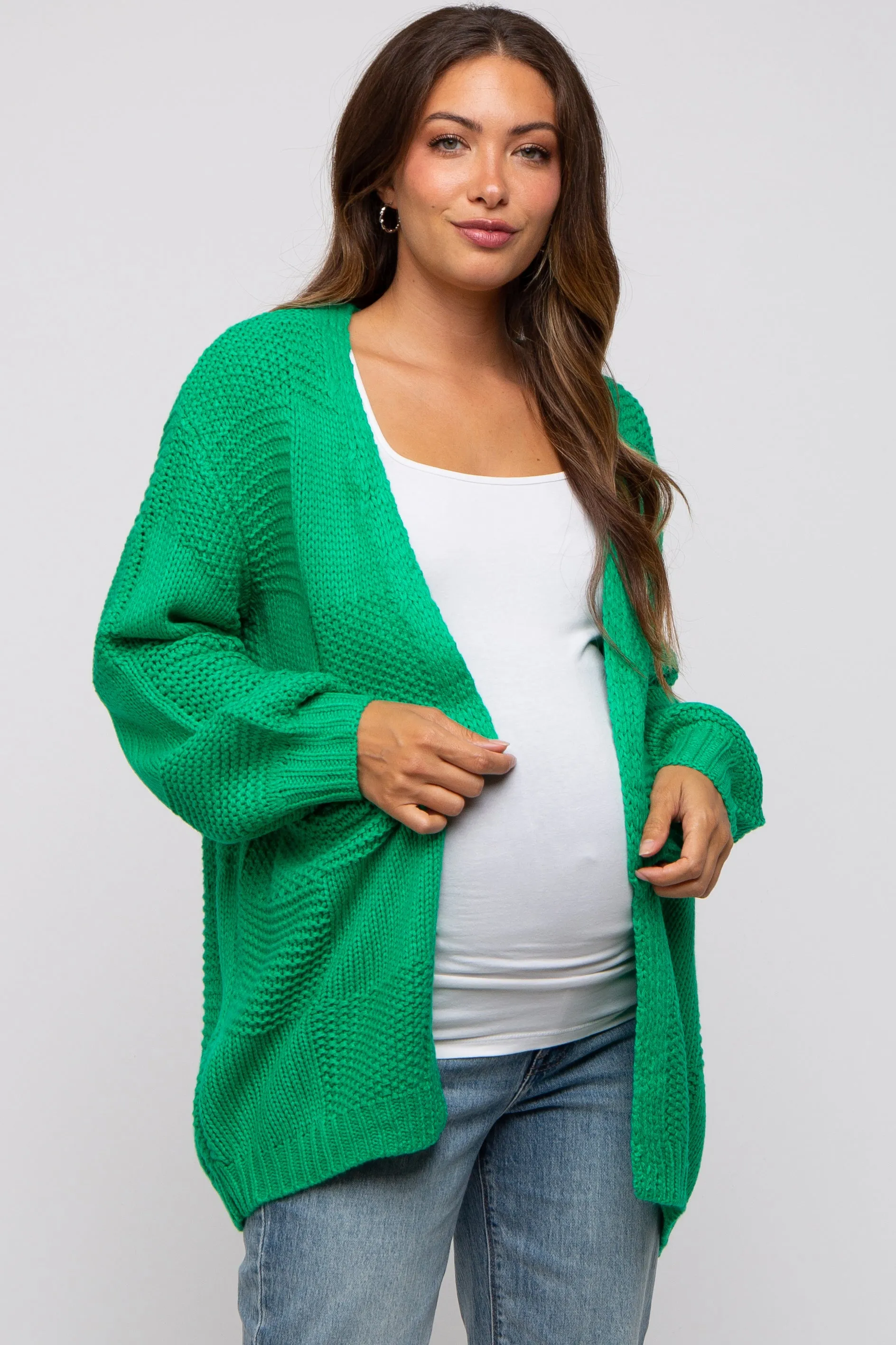 Green Chunky Knit Oversized Maternity Cardigan sold by Pinkblush