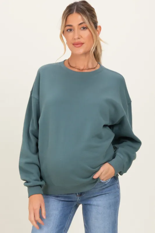 Dusty Jade Fleece Crew Neck Relaxed Fit Maternity Sweatshirt sold by Pinkblush