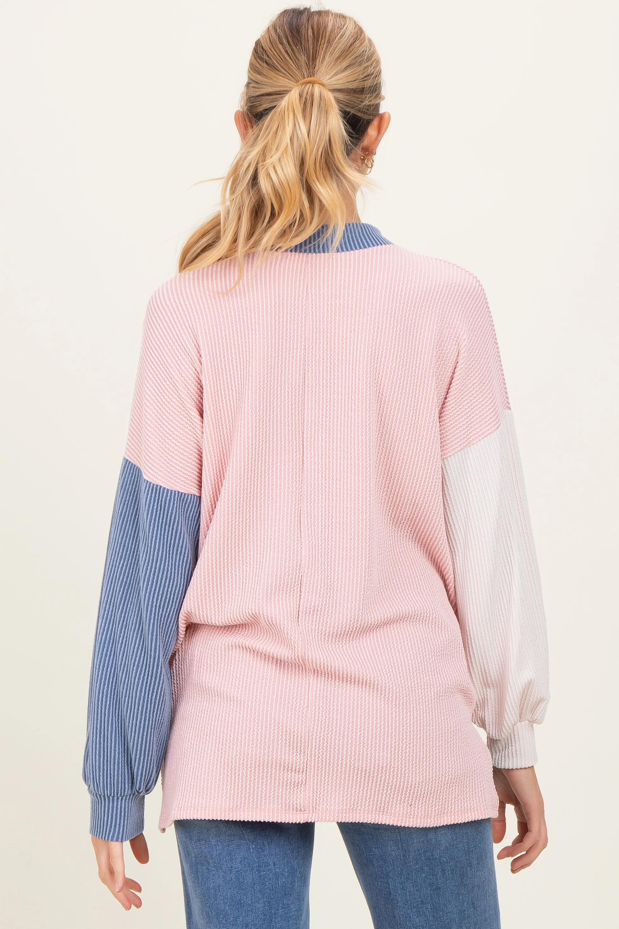 Pink Ribbed Colorblock Maternity Side Slit Top sold by Pinkblush product image thumbnail 4