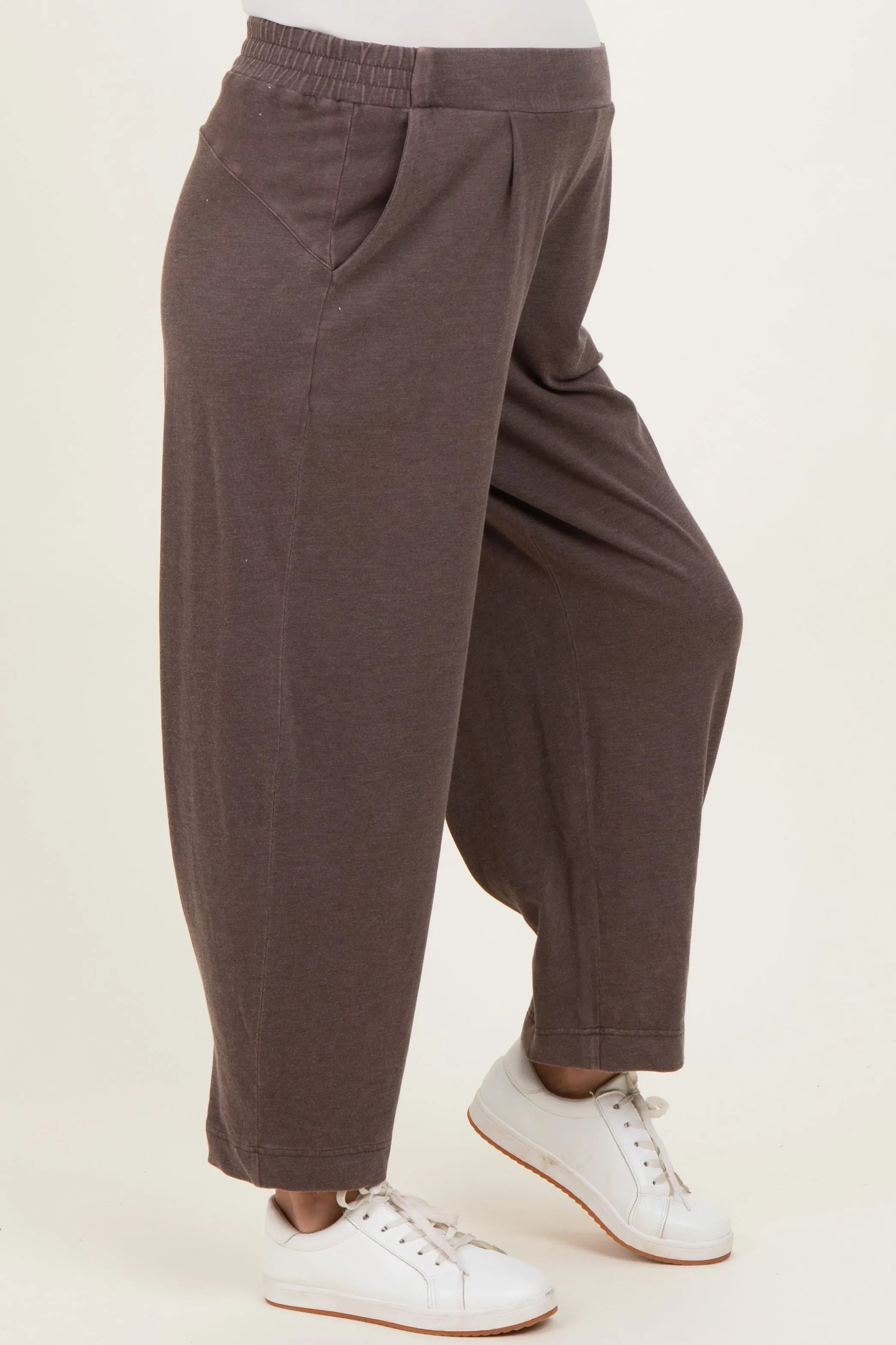 Brown Mineral Wash Pleated Maternity Lounge Pants sold by Pinkblush product image thumbnail 3