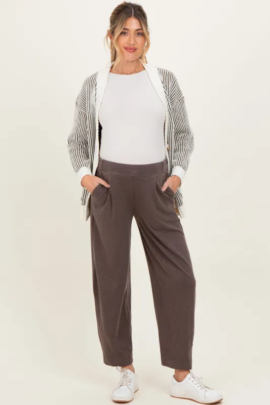Brown Mineral Wash Pleated Maternity Lounge Pants sold by Pinkblush