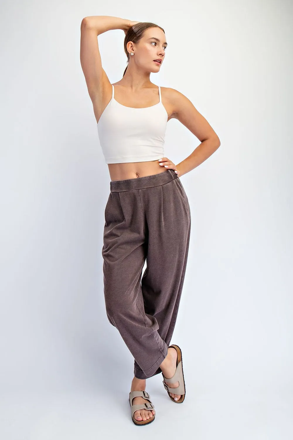 Brown Mineral Wash Pleated Maternity Lounge Pants sold by Pinkblush product image thumbnail 5