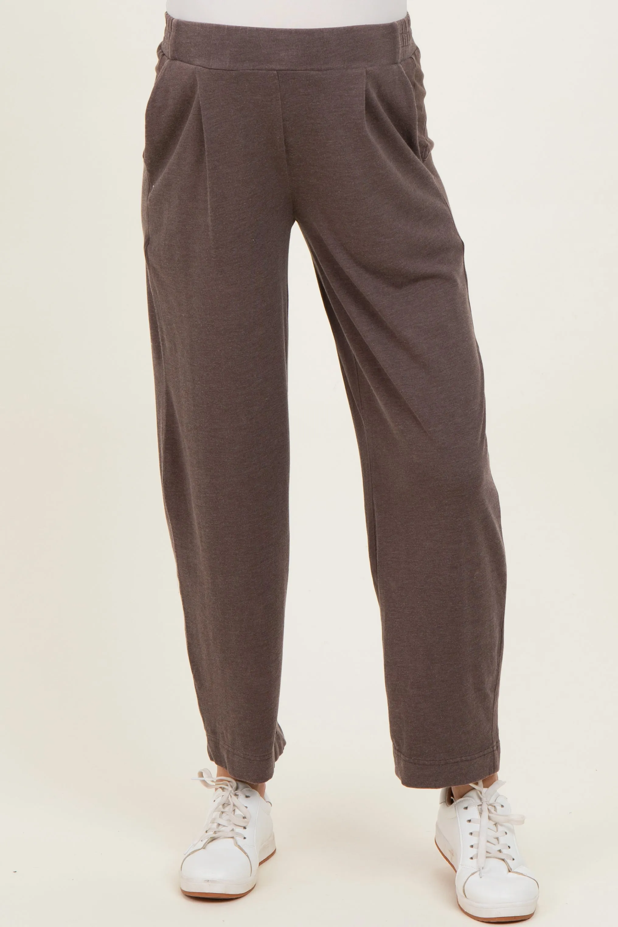 Brown Mineral Wash Pleated Maternity Lounge Pants sold by Pinkblush product image thumbnail 2