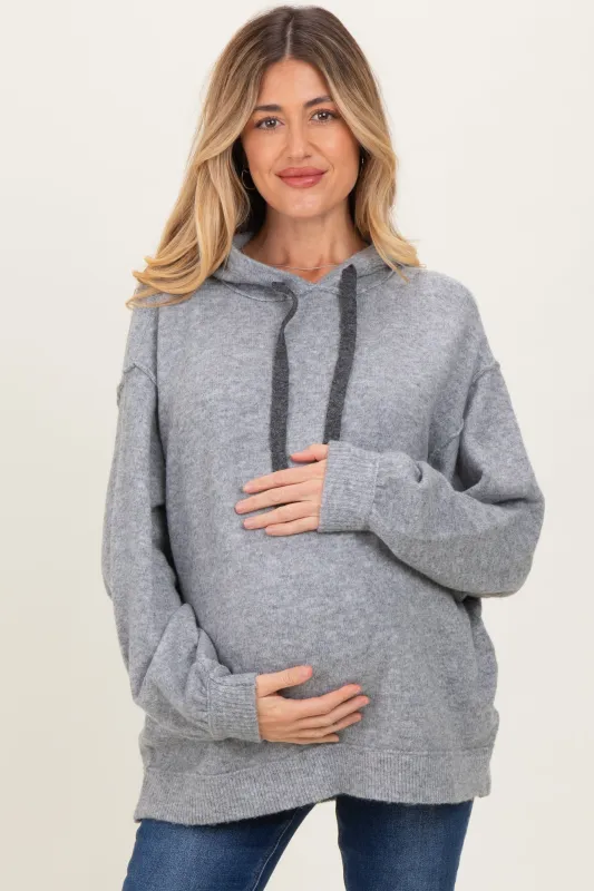 Heather Grey Brushed Knit Oversized Maternity Hoodie sold by Pinkblush
