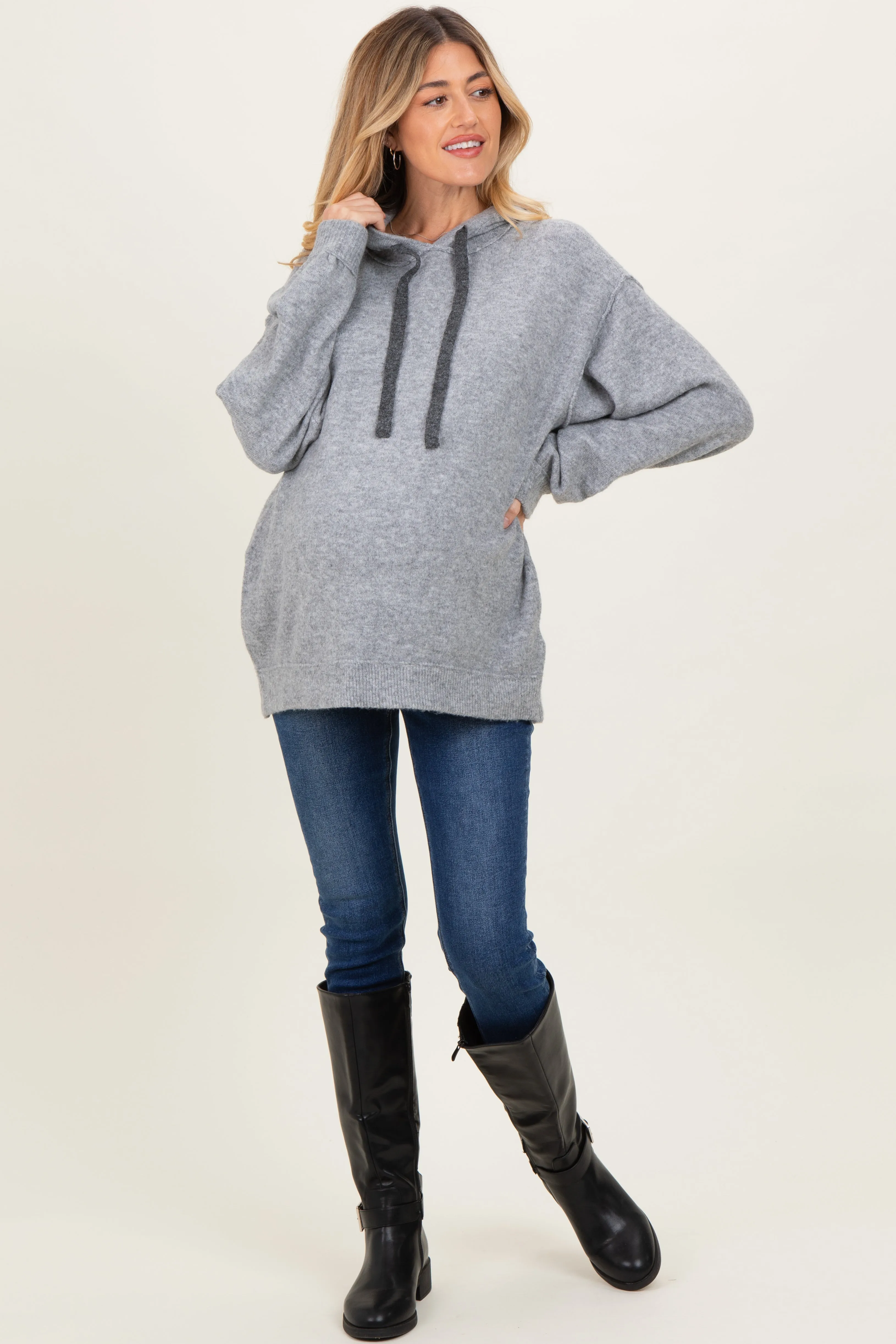 Heather Grey Brushed Knit Oversized Maternity Hoodie sold by Pinkblush product image thumbnail 2