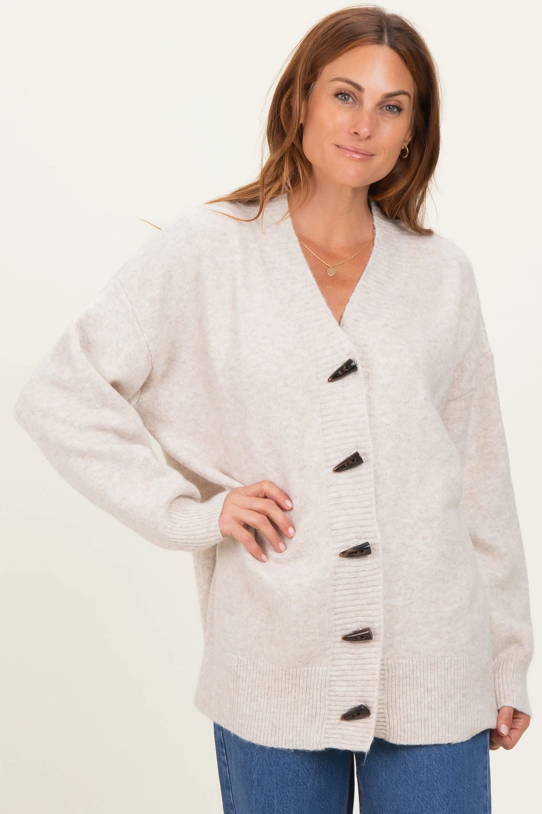 Cream Oversized Maternity Toggle Button Cardigan sold by Pinkblush product image thumbnail 4