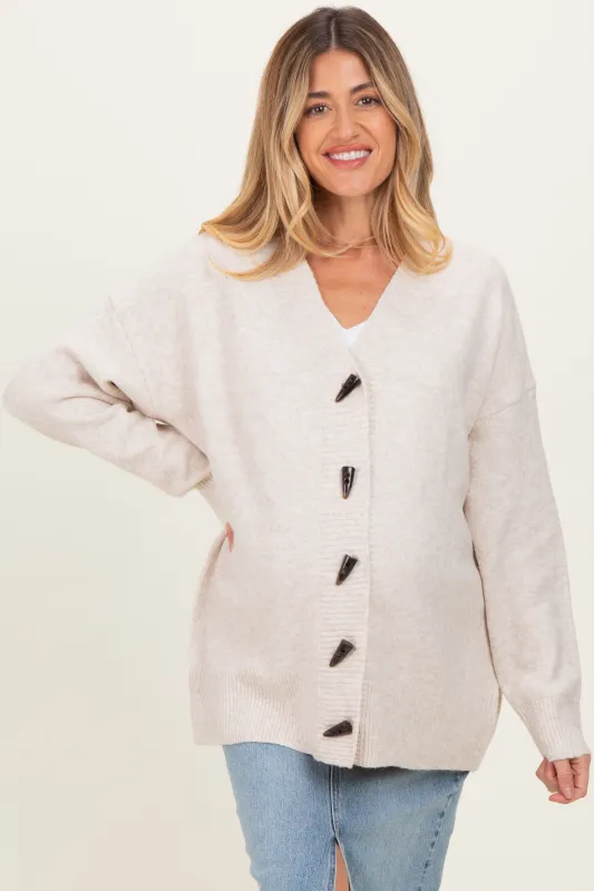 Cream Oversized Maternity Toggle Button Cardigan sold by Pinkblush
