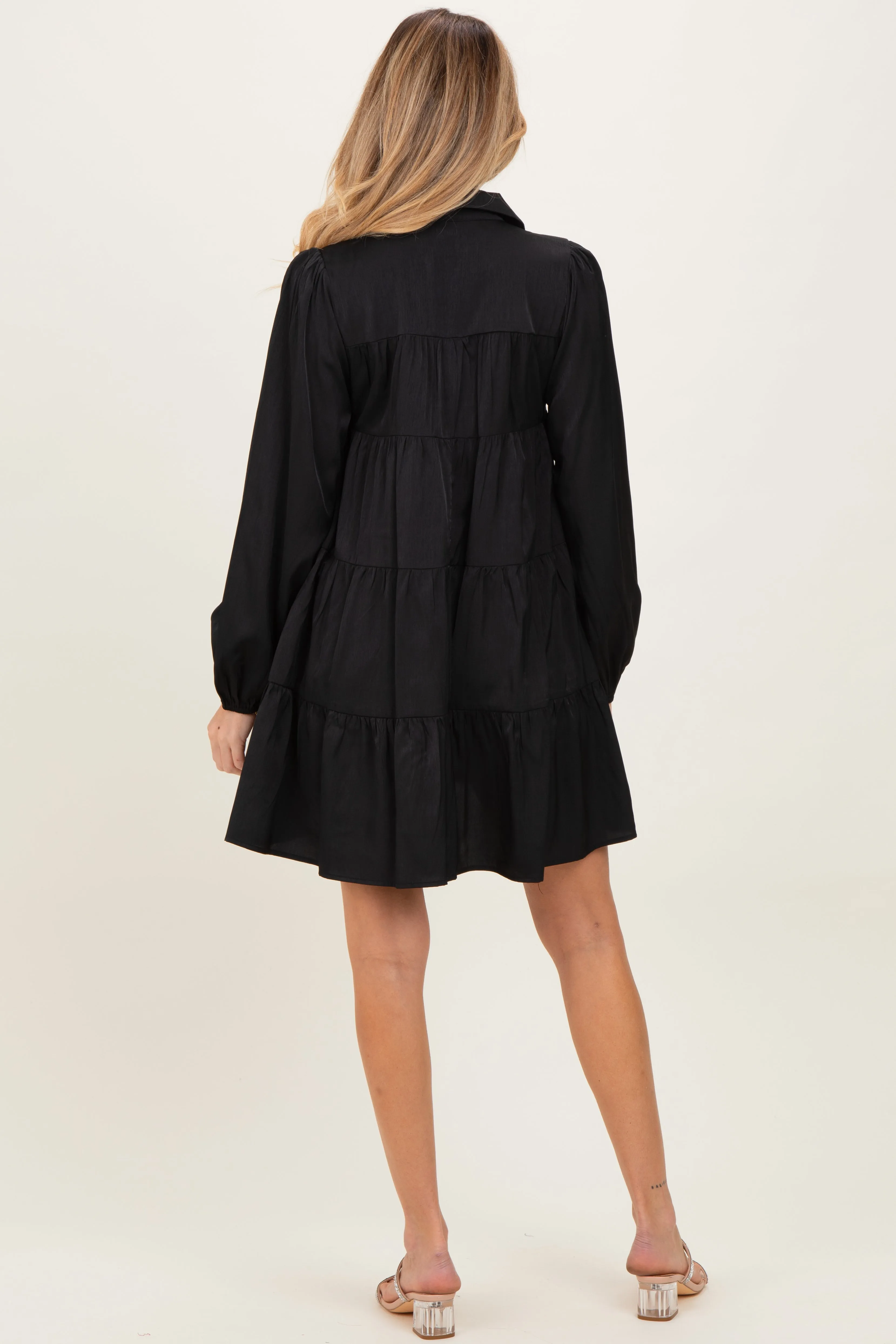 Black Balloon Sleeve Tiered Maternity Shirt Dress sold by Pinkblush product image thumbnail 2