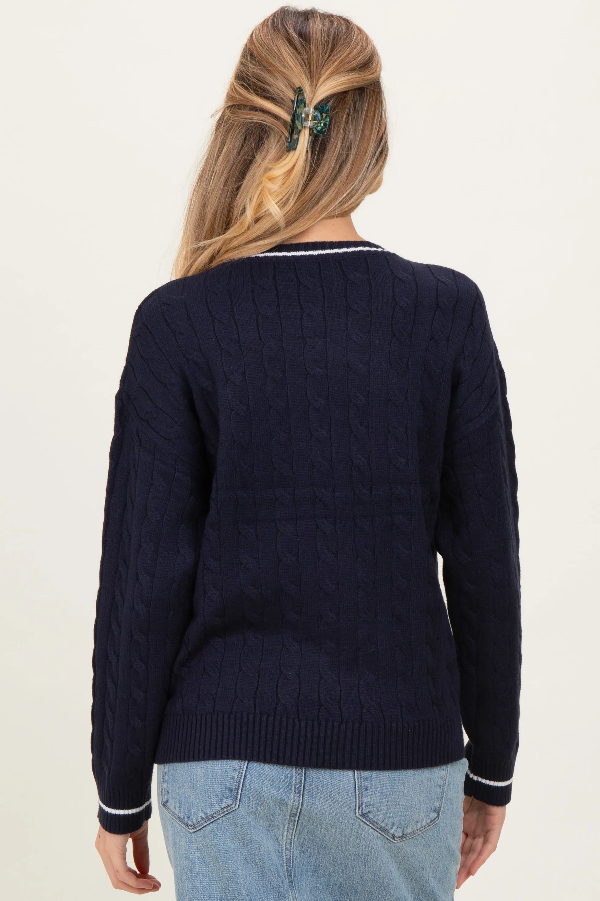 Navy Chunky Cable Knit Maternity Sweater sold by Pinkblush product image thumbnail 4