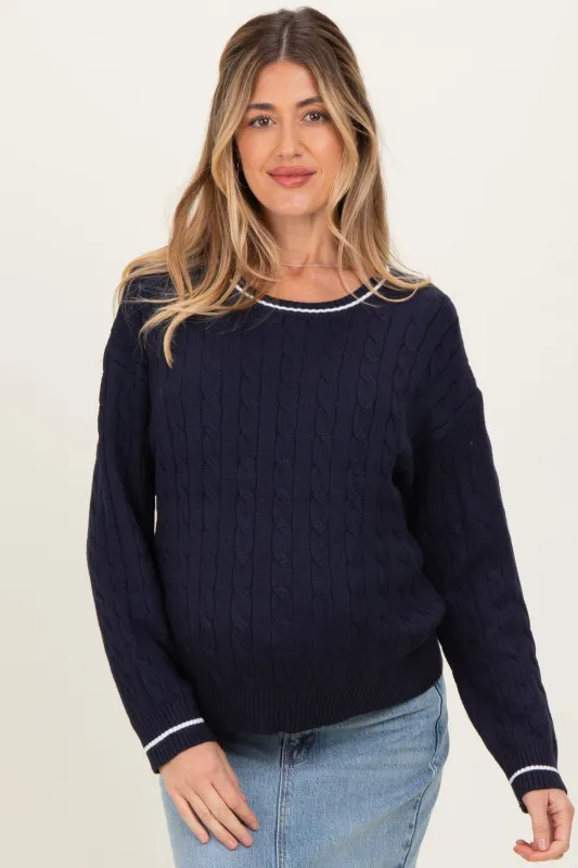 Navy Chunky Cable Knit Maternity Sweater sold by Pinkblush