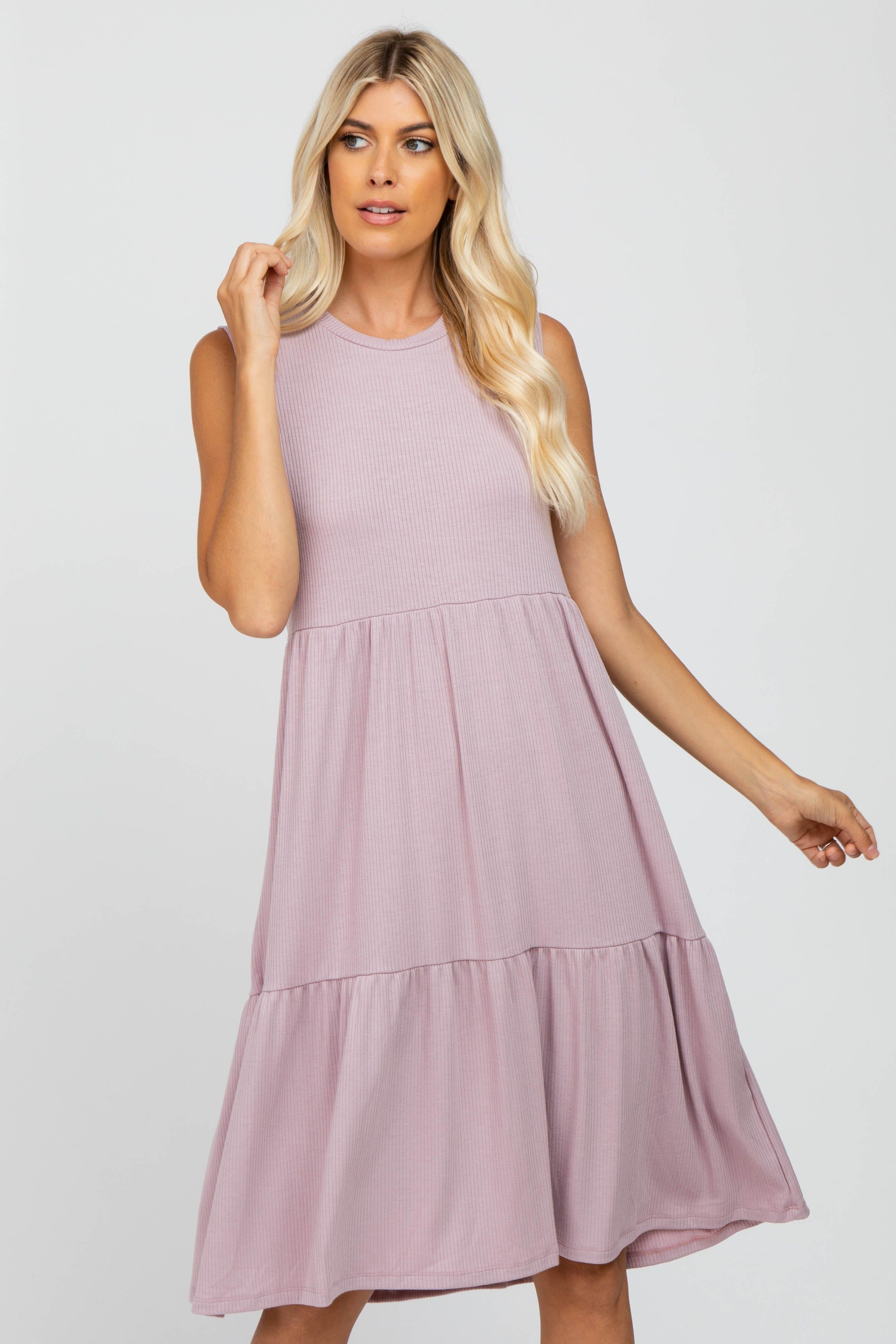 Lavender Ribbed Sleeveless Midi Dress sold by Pinkblush product image thumbnail 4