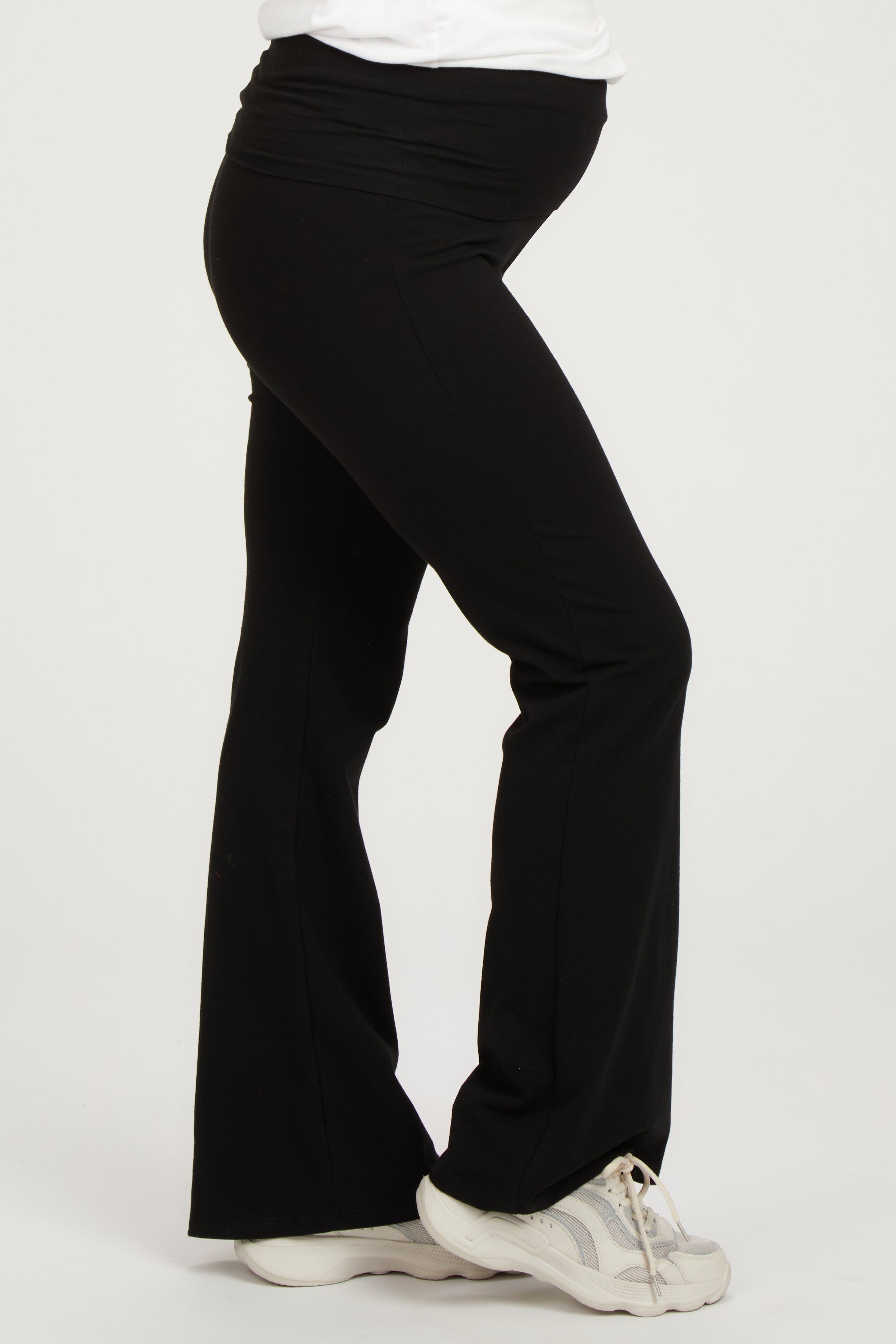 Black Flare Leg Fold Over Maternity Leggings sold by Pinkblush product image thumbnail 3