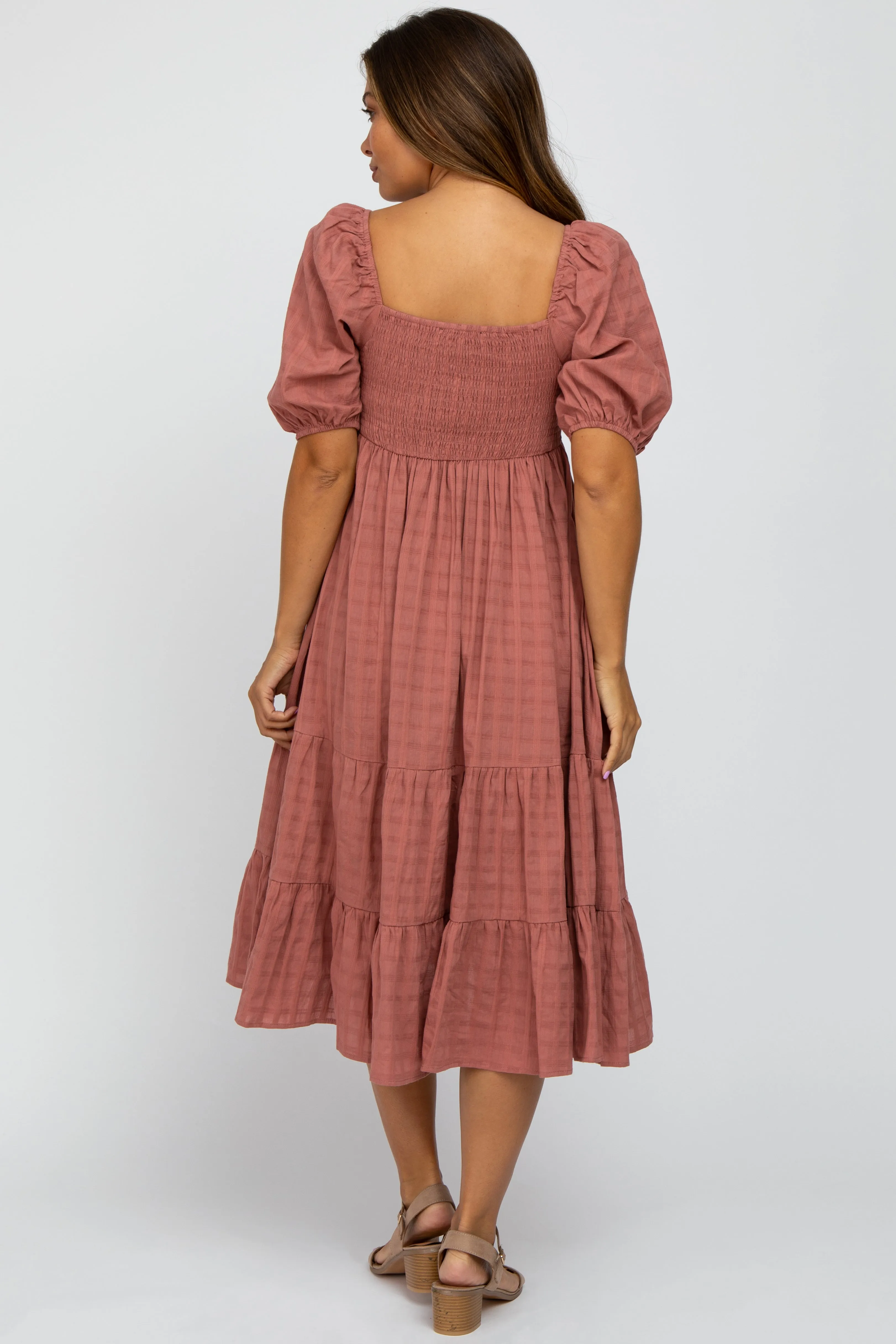 Mauve Plaid Square Neck Maternity Midi Dress sold by Pinkblush product image thumbnail 3