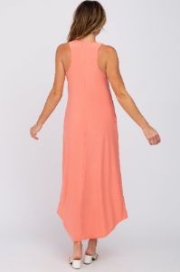 Coral V-Neck Round Hem Midi Dress sold by Pinkblush