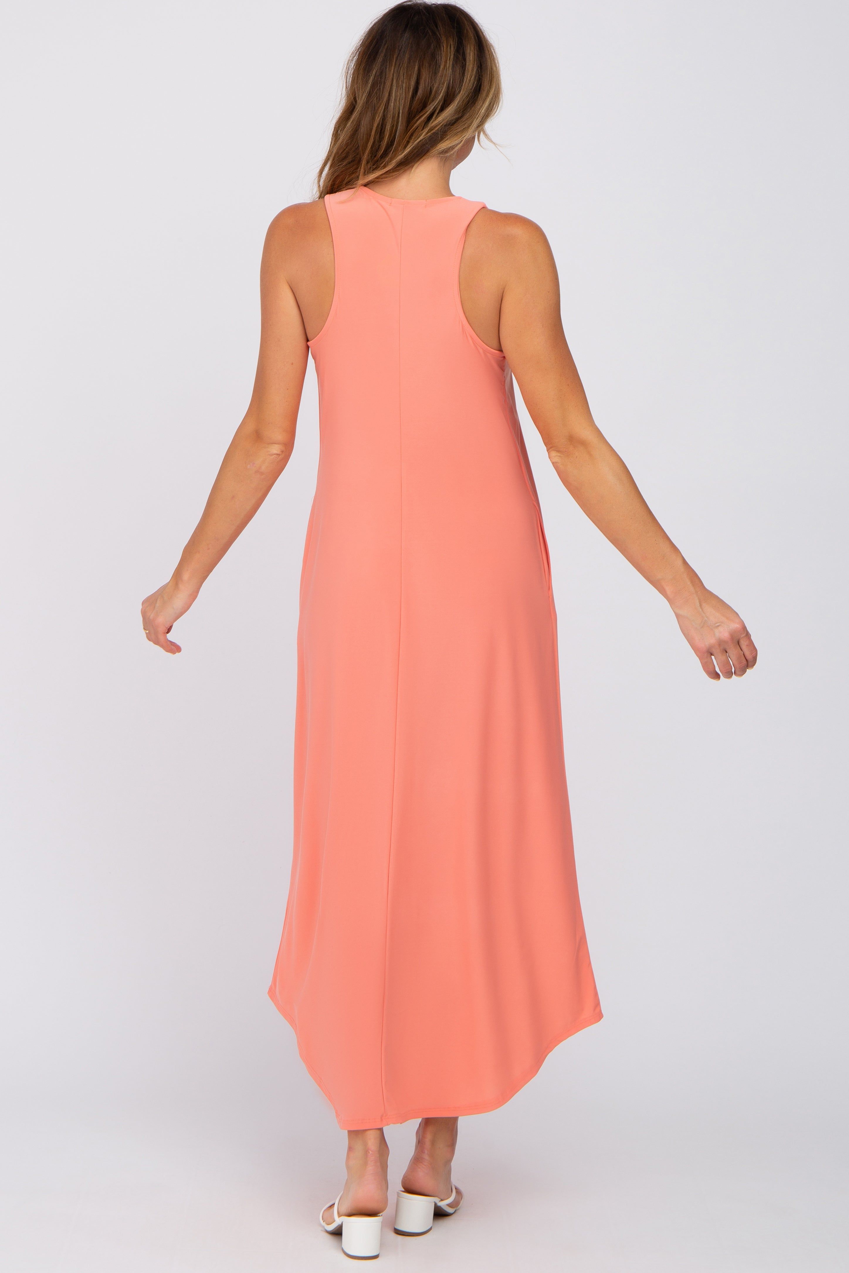 Coral V-Neck Round Hem Midi Dress sold by Pinkblush product image thumbnail 3
