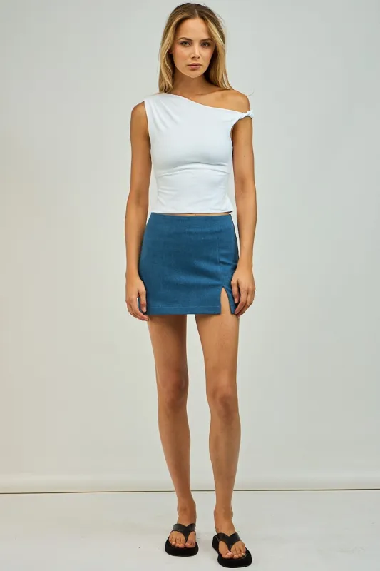 Denim One-Side Slit Slim Fit Mini Skirt sold by Pinkblush