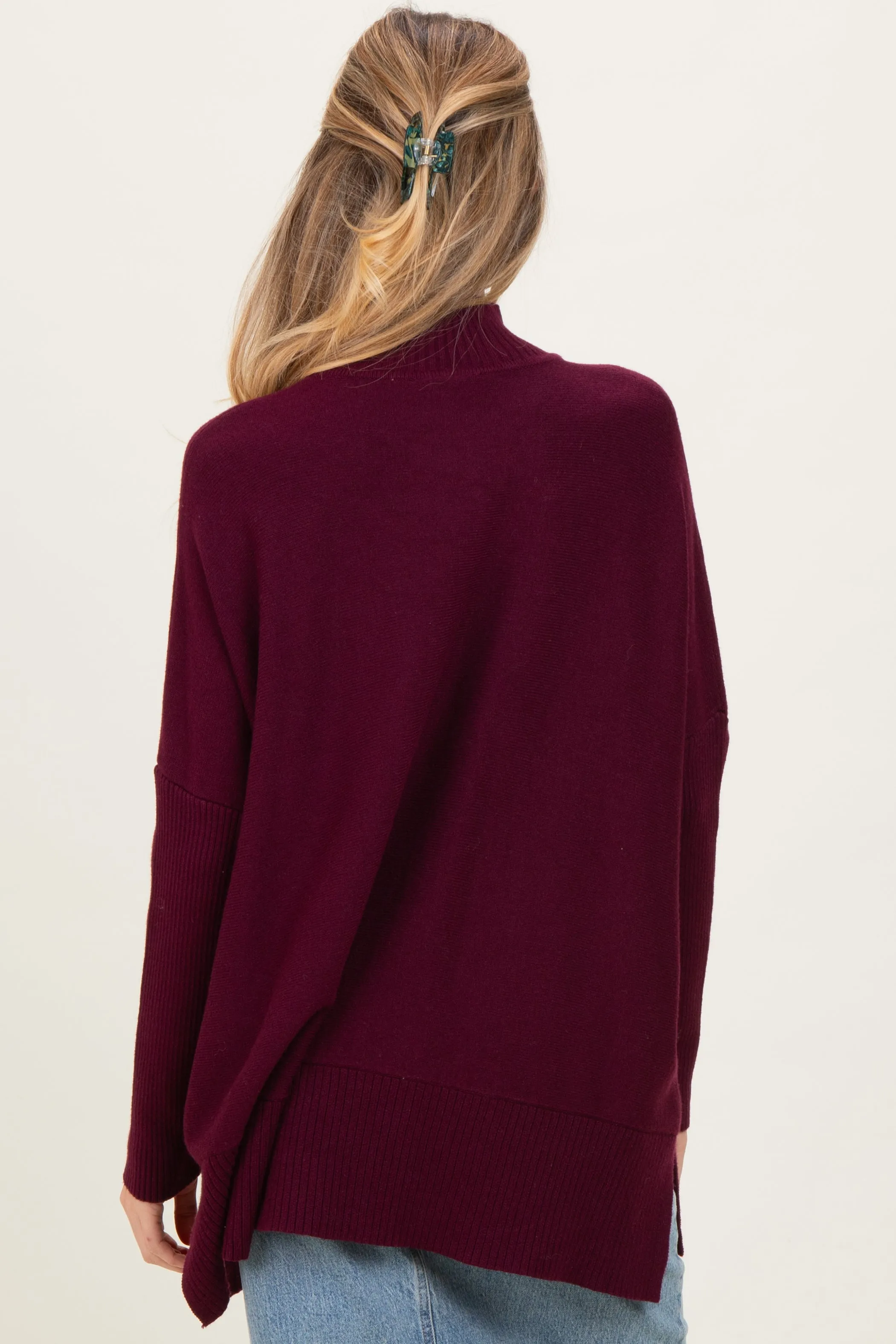 Burgundy Mock Neck Oversized Sir Slit Maternity Sweater Top sold by Pinkblush product image thumbnail 4