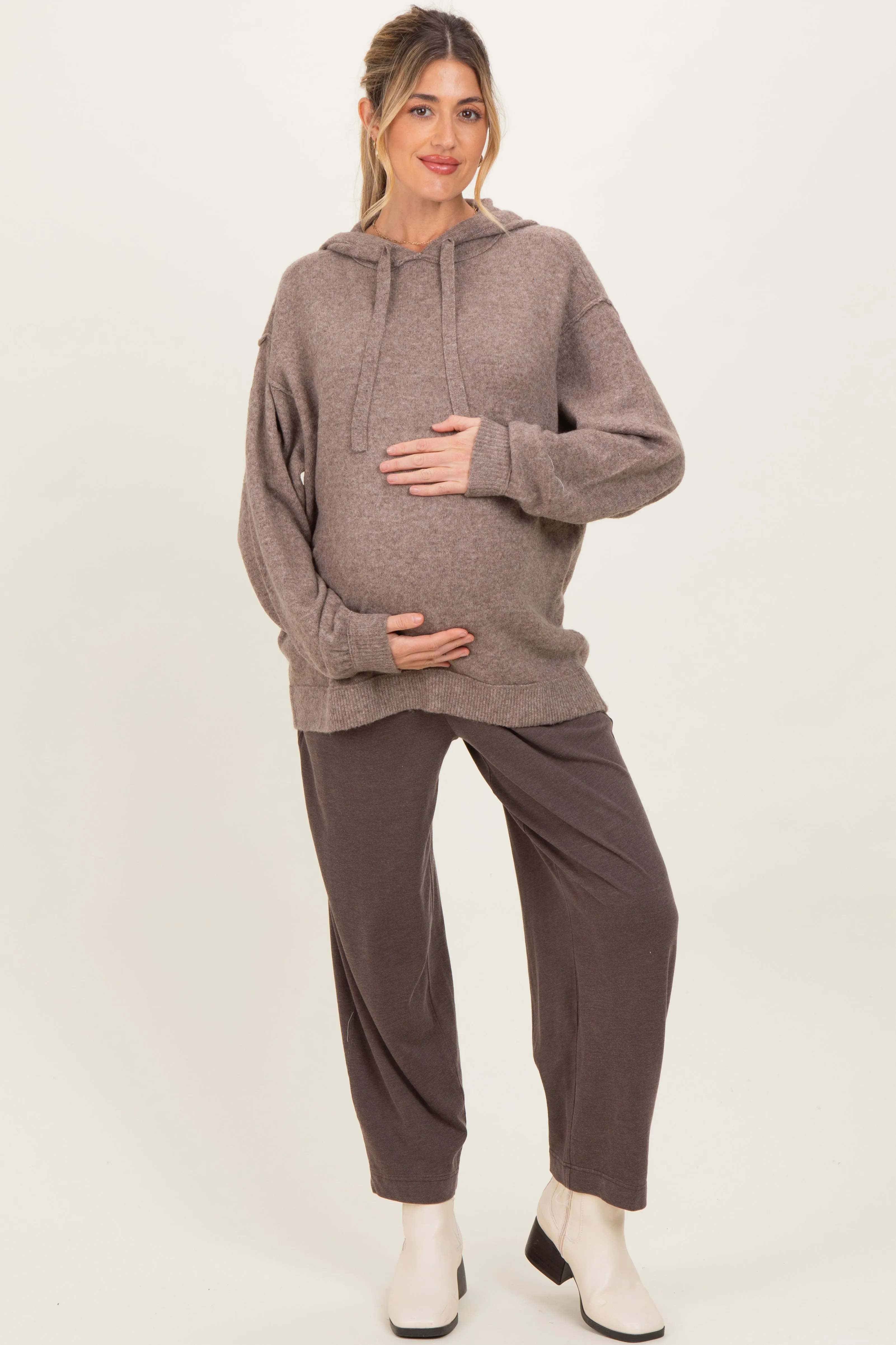 Mocha Brushed Knit Oversized Maternity Hoodie sold by Pinkblush product image thumbnail 2