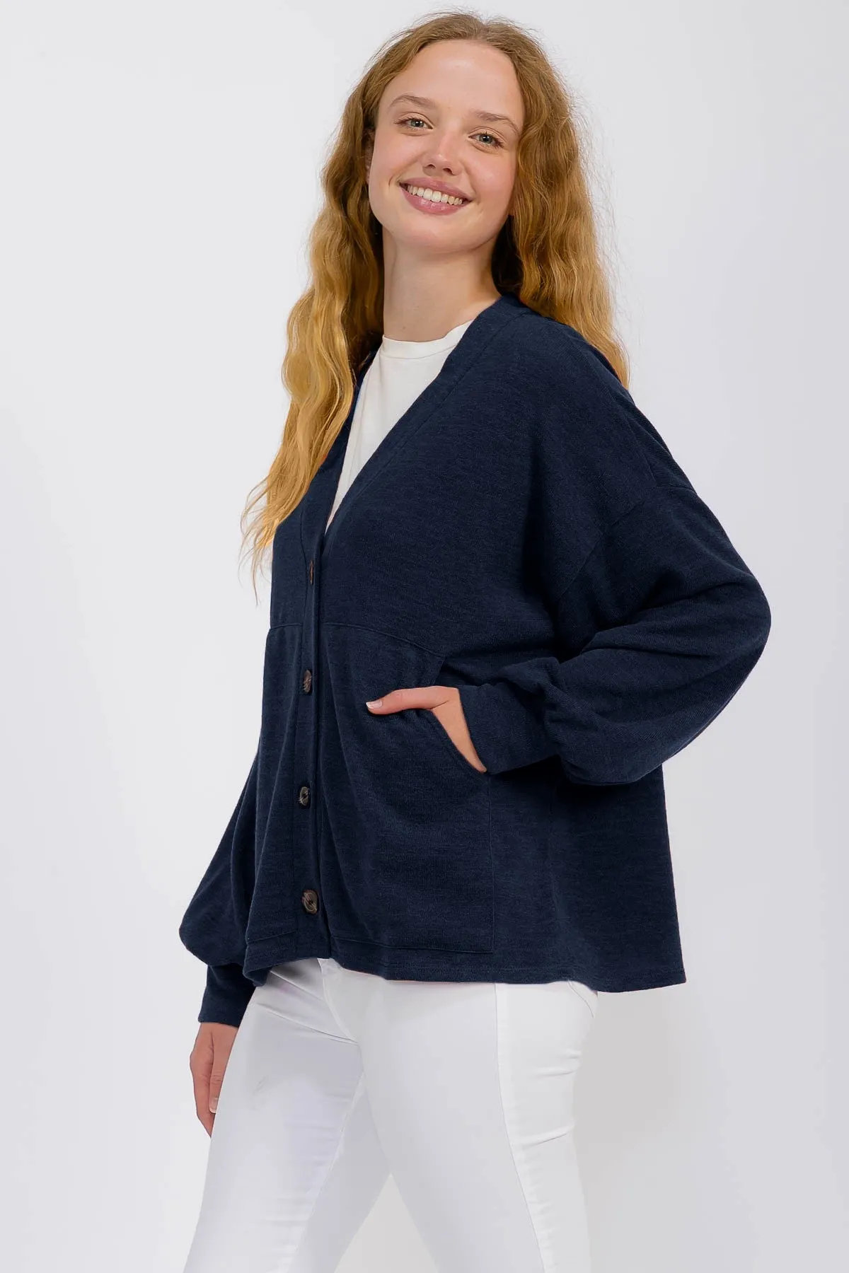 Navy Knit Button Front Cardigan sold by Pinkblush product image thumbnail 2