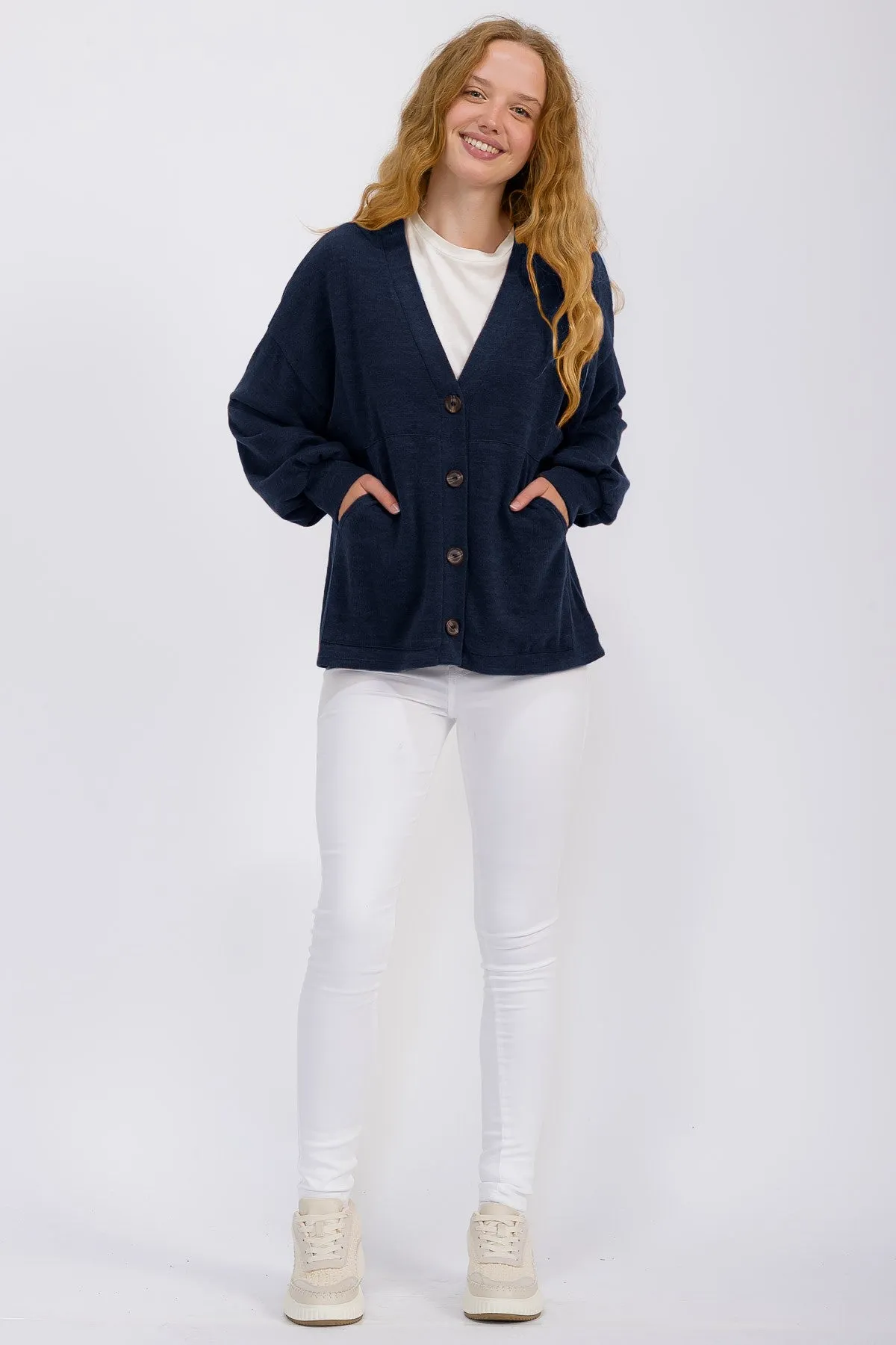 Navy Knit Button Front Cardigan sold by Pinkblush product image thumbnail 4