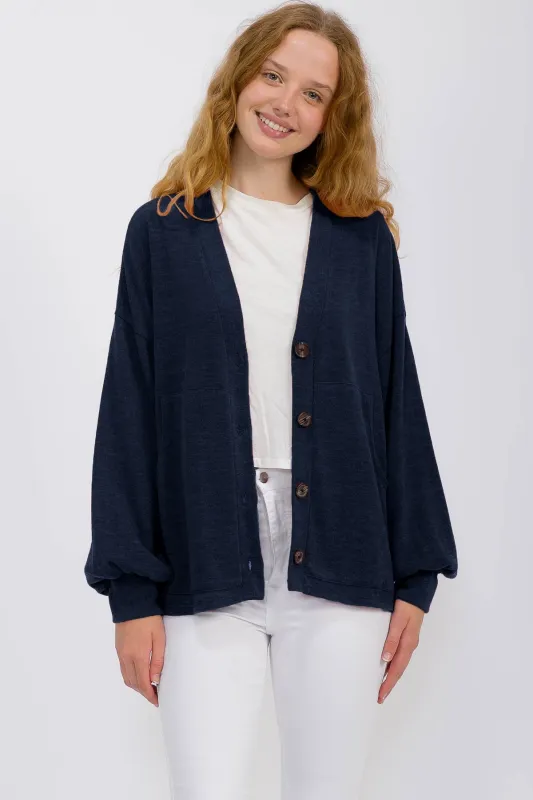 Navy Knit Button Front Cardigan sold by Pinkblush