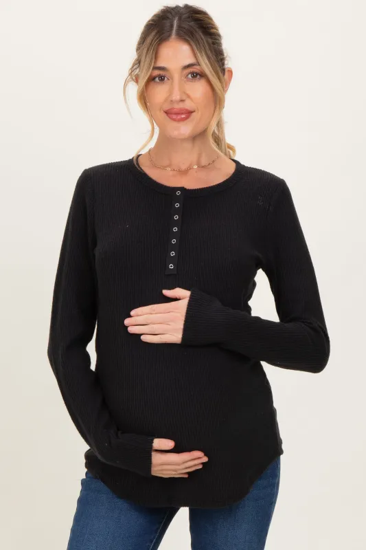Black Contrast Long Sleeve Maternity Thermal Top sold by Pinkblush