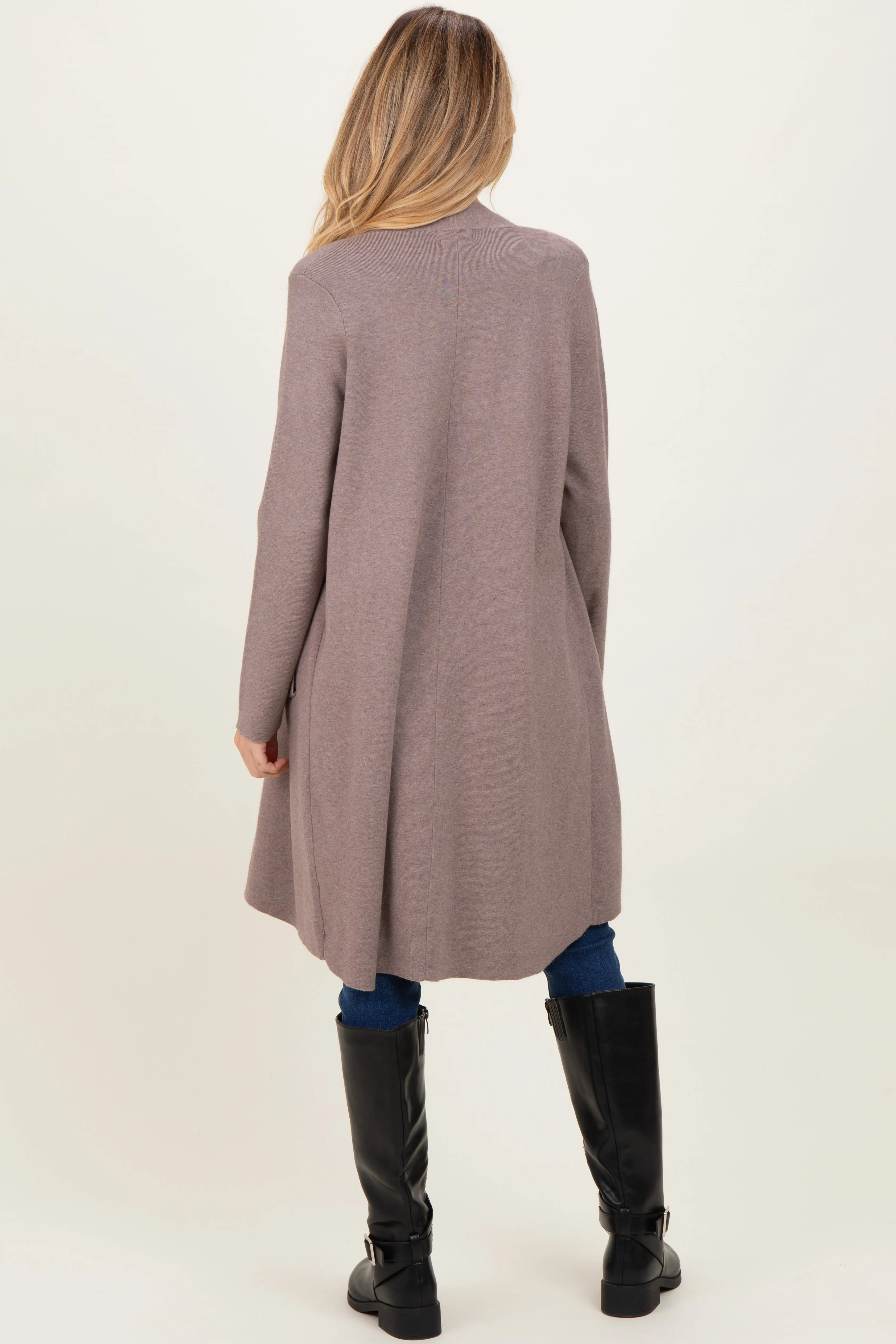 Mocha Knit Open Front Long Maternity Cardigan sold by Pinkblush product image thumbnail 4